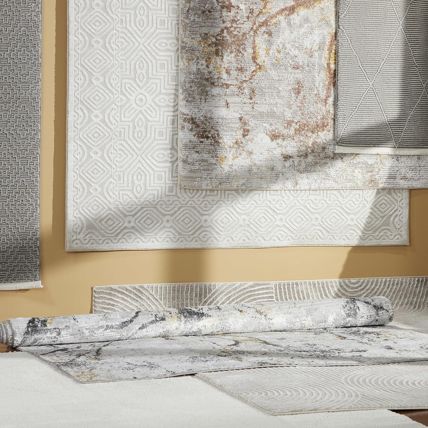TOWN & COUNTRY LUXE Maya Medallion Indoor Area Rug with High-Low Texture, Ivory/Greige