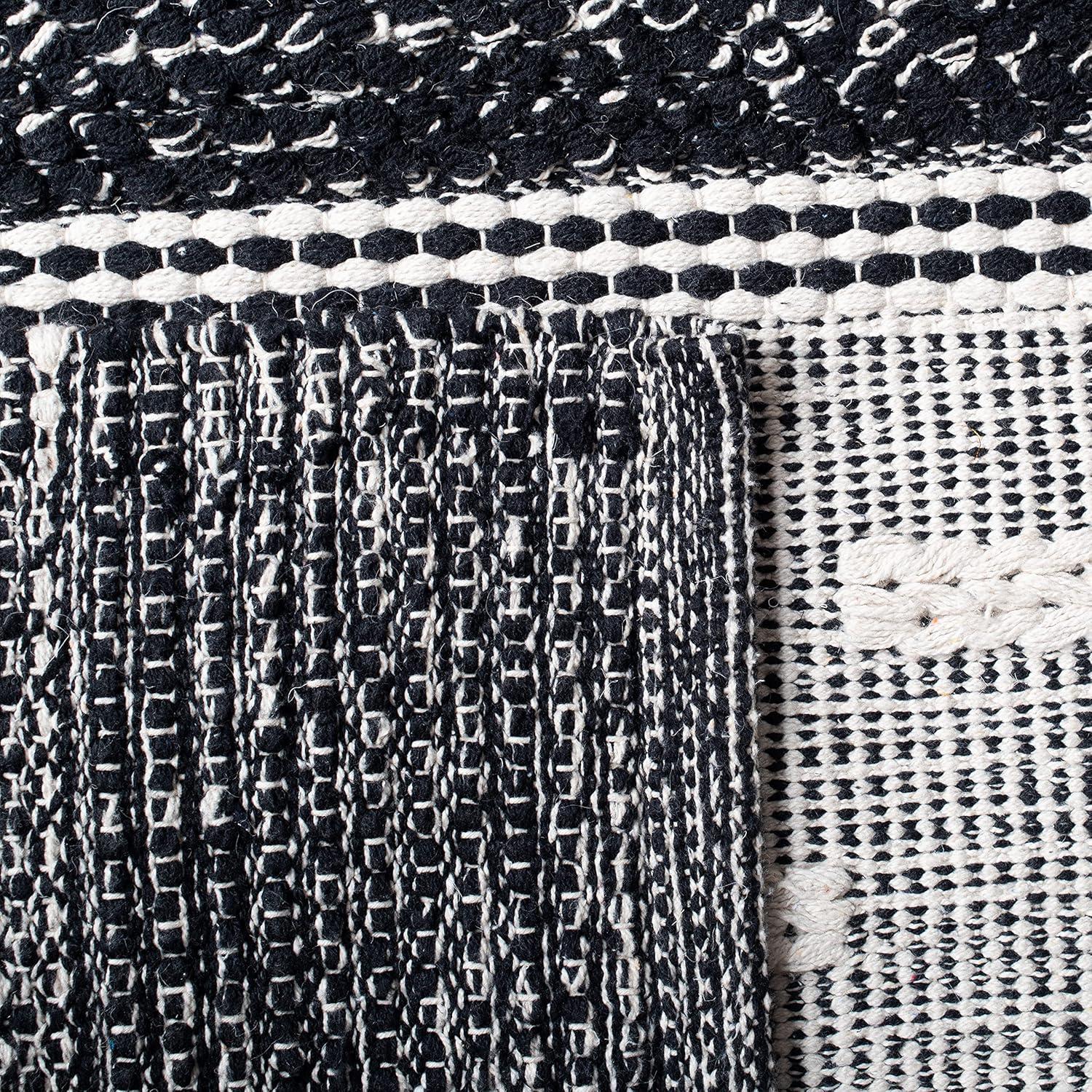 Striped Kilim STK518 Hand Woven Area Rug - Black/Ivory - 7'x7' - Safavieh.