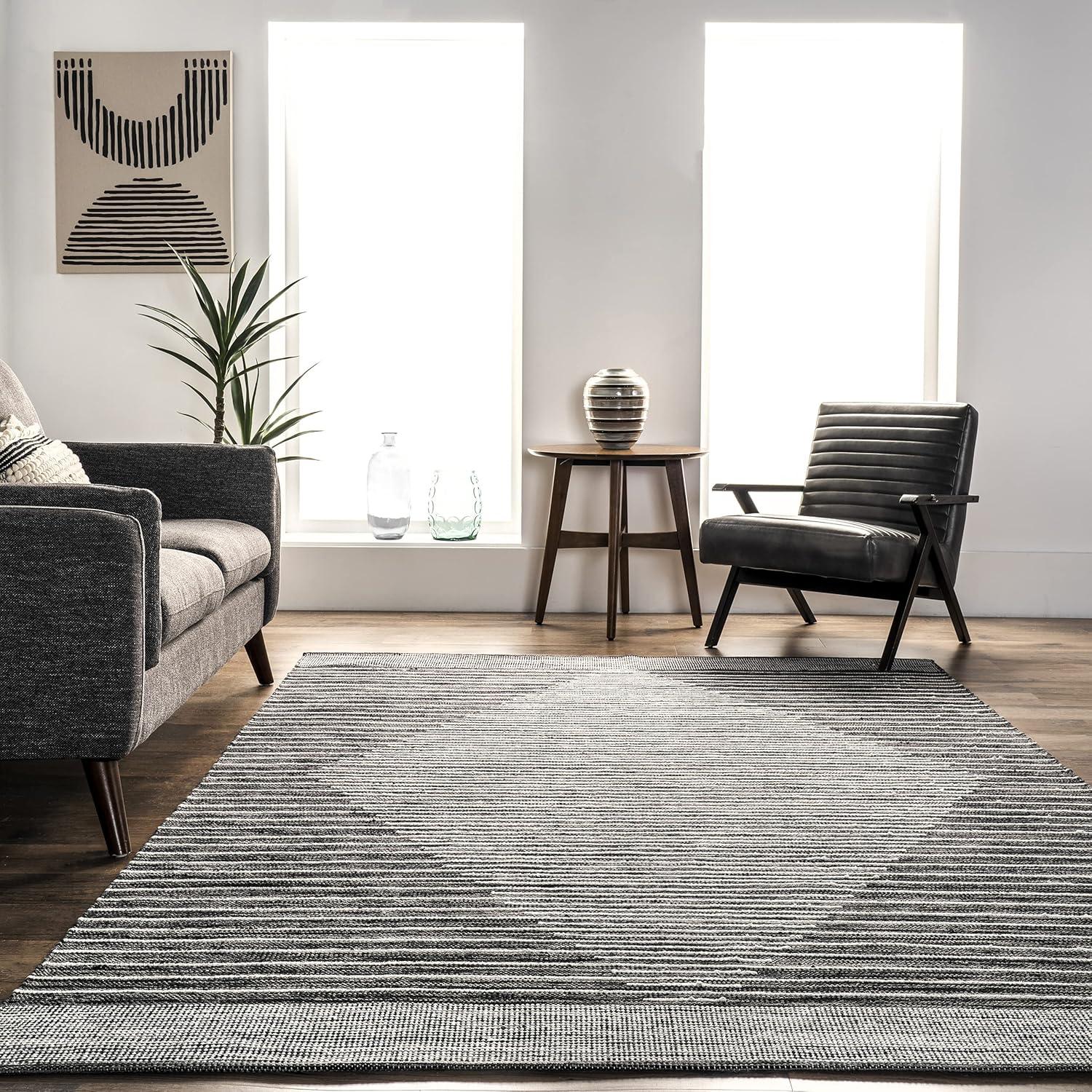 nuLOOM Missy Handmade Cotton Contemporary Diamond Flatweave Area Rug, 5' x 8', Grey
