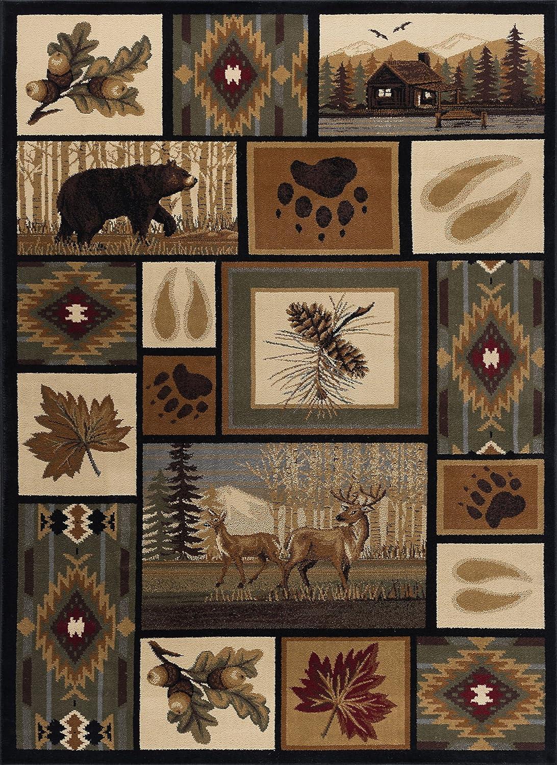 Tayse Nature Area Rug 6568 Lodge Multi Squares Bearpaw 2' 7" x 7' 3" Rectangle