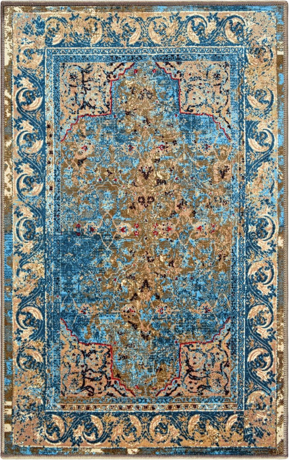 Superior Angeles Medallion Non-Slip Indoor Area Rug, 4' x 6', Blue