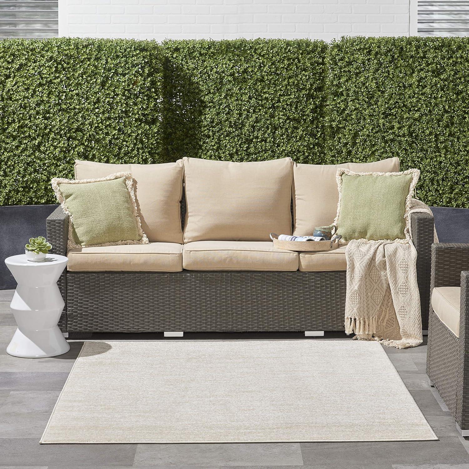 Nourison Essentials Easy Care Indoor Outdoor Area Rug - Ivory Beige 5' x Square