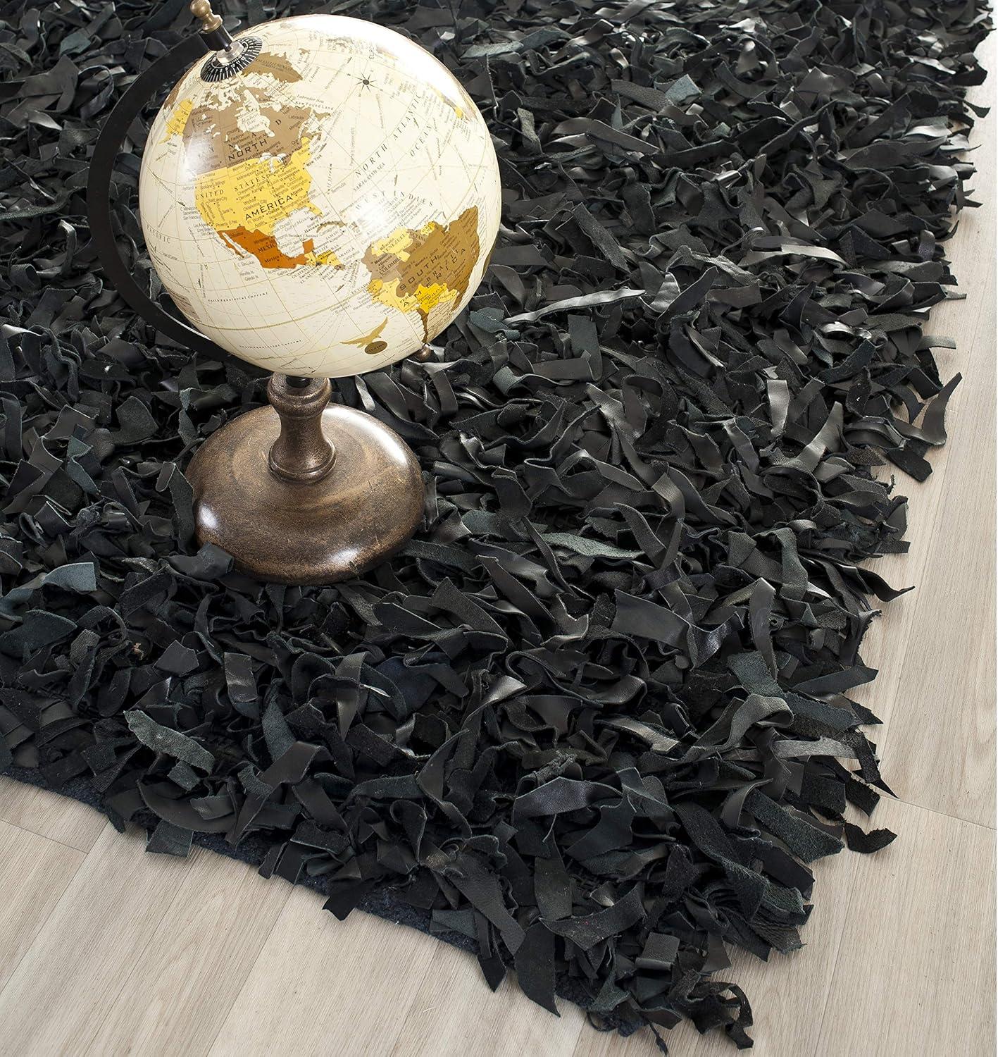 Leather Shag LSG511 Handwoven Area Rug - Black - 8'x8' - Safavieh