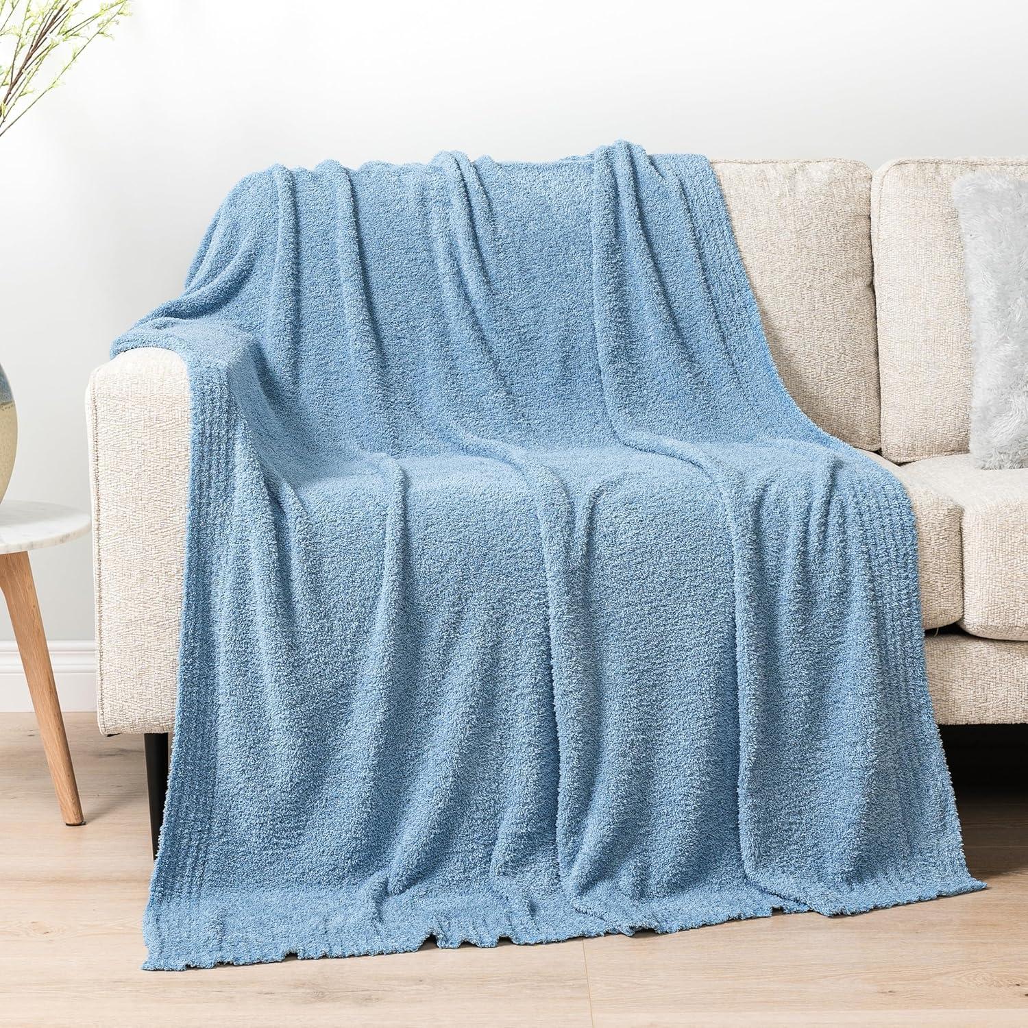 PAVILIA Plush Knit Throw Blanket for Couch Sofa Bed, Super Soft Fluffy Fuzzy Lightweight Warm Cozy All Season