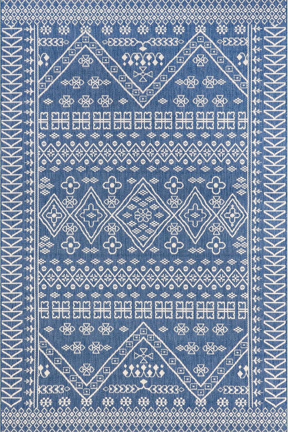 Nuloom Kandace Geometric 2x3 Indoor/Outdoor Accent Rug for Living Room Patio Deck Front Porch Entryway Kitchen, Blue/Ivory