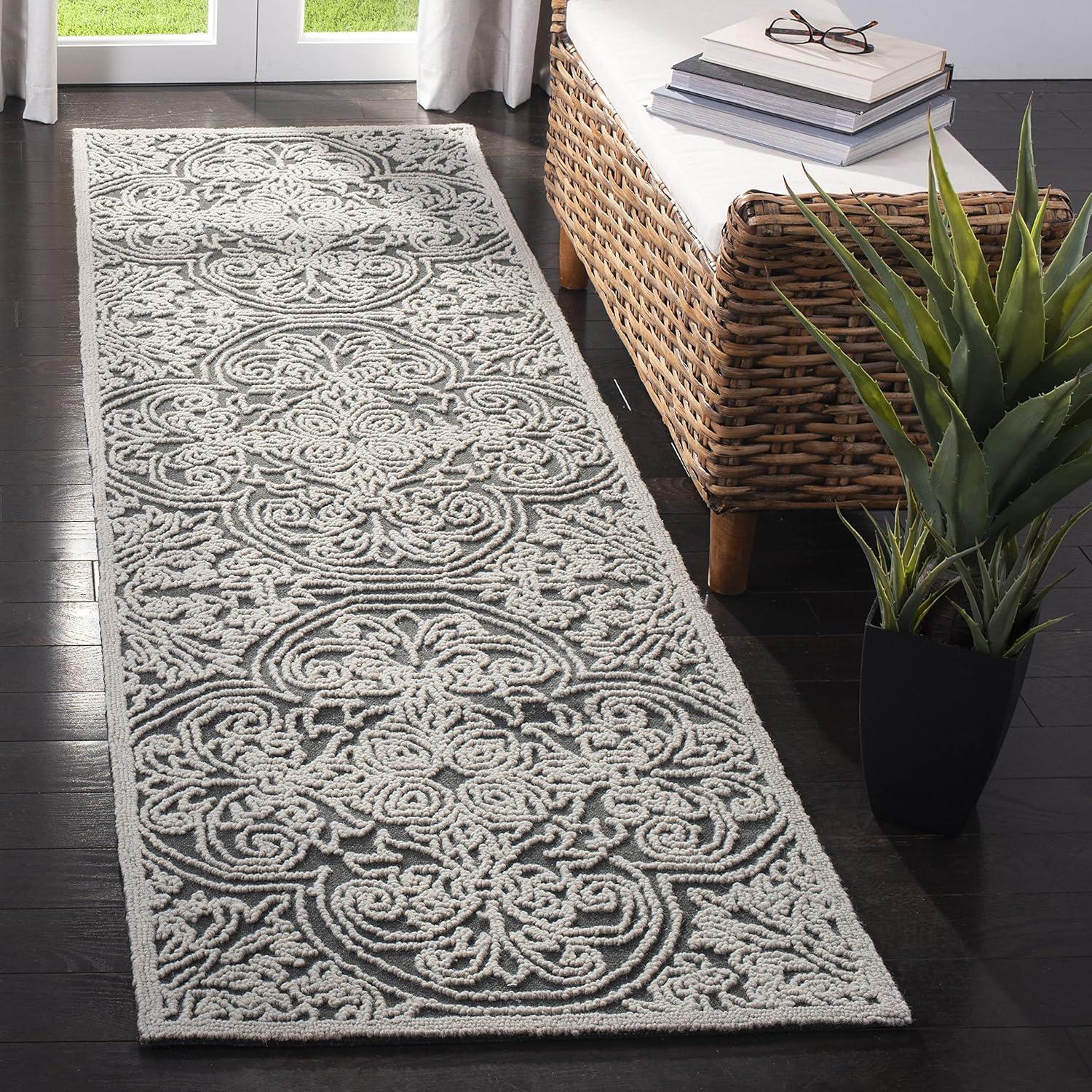 Elegant Trace Hand-Tufted Wool Runner Rug in Dark Grey & Light Grey