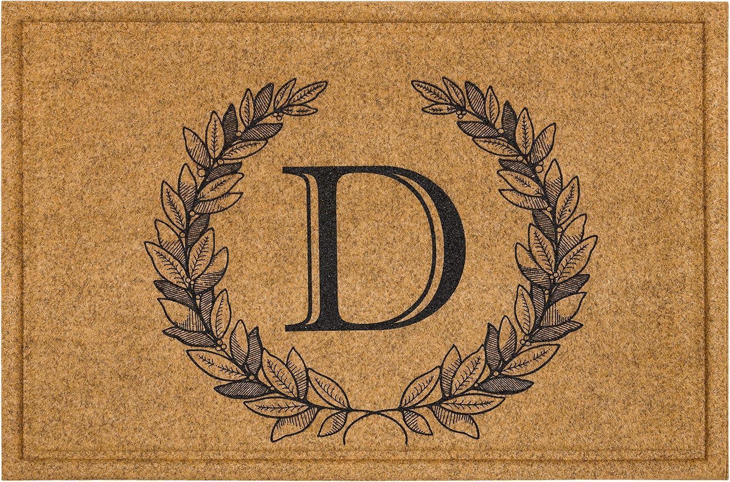 Mohawk Home Laurel Monogram D Low Pile Printed Faux Coir All Weather Eco Friendly Indoor/Outdoor Doormat, Natural, 2' X 3'