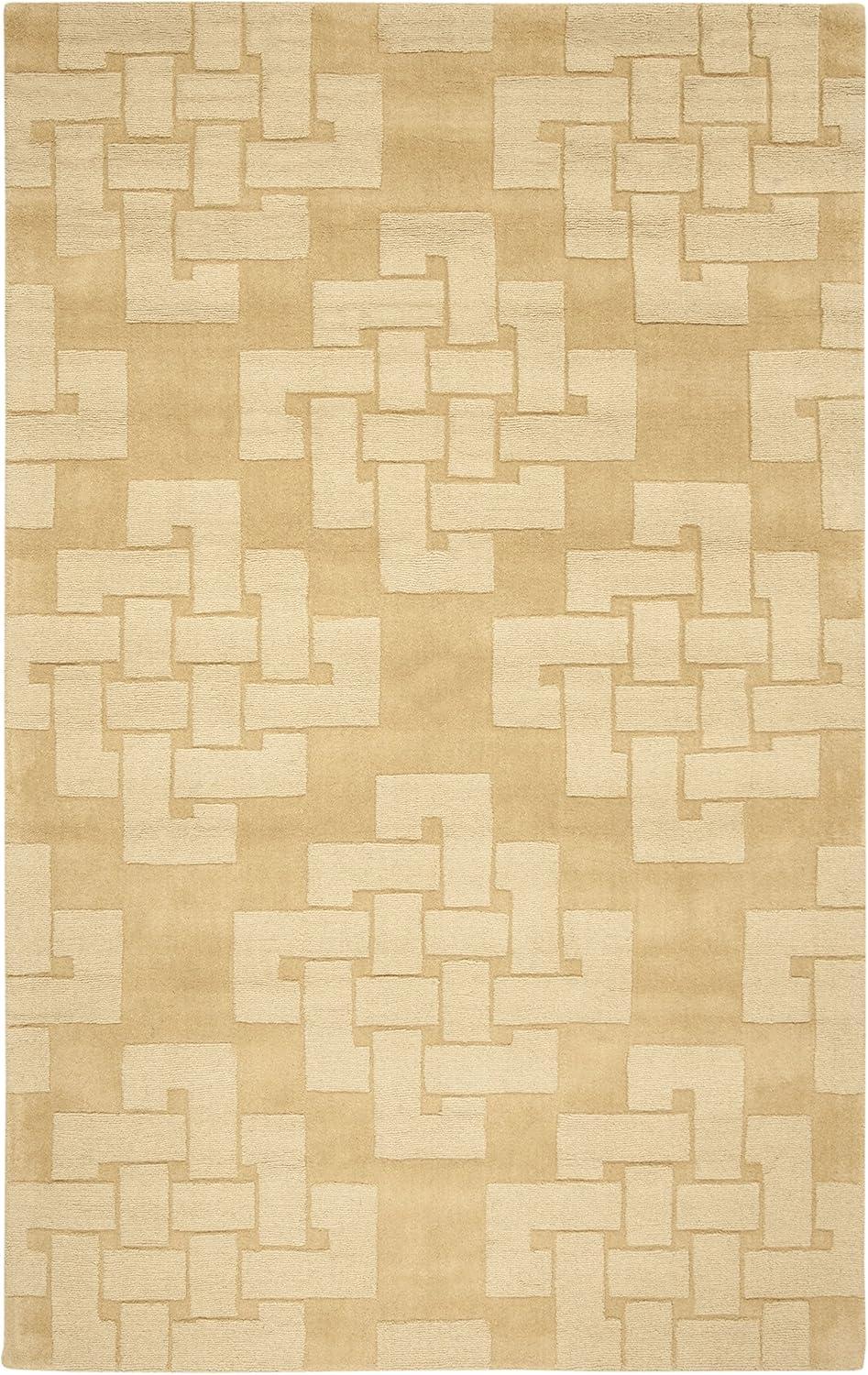 Geometric Hand-Tufted Wool Rattan Area Rug