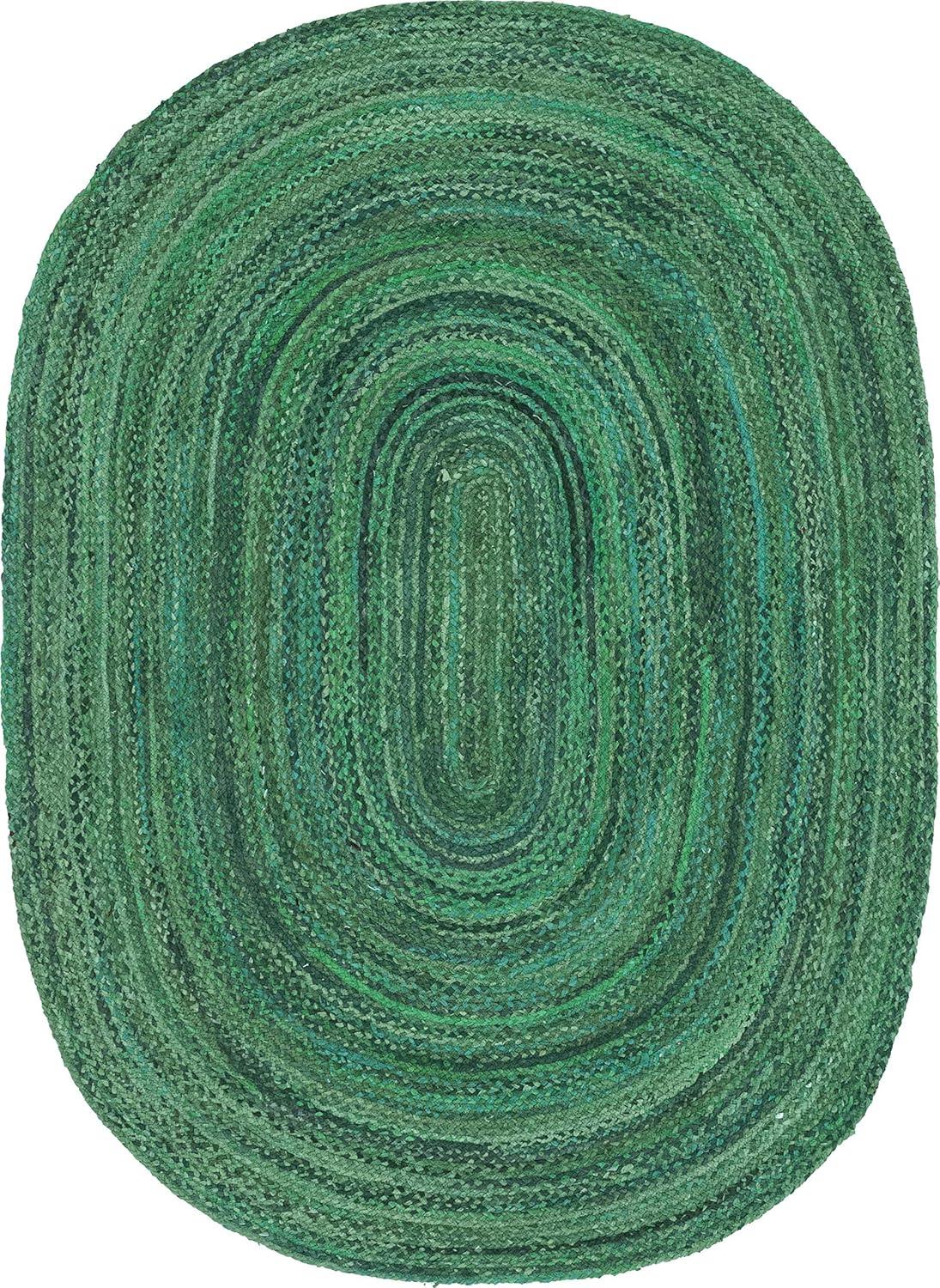 Unique Loom Braided Chindi Collection Area Rug - Layer (8' x 10' Oval Green/Hunter Green)