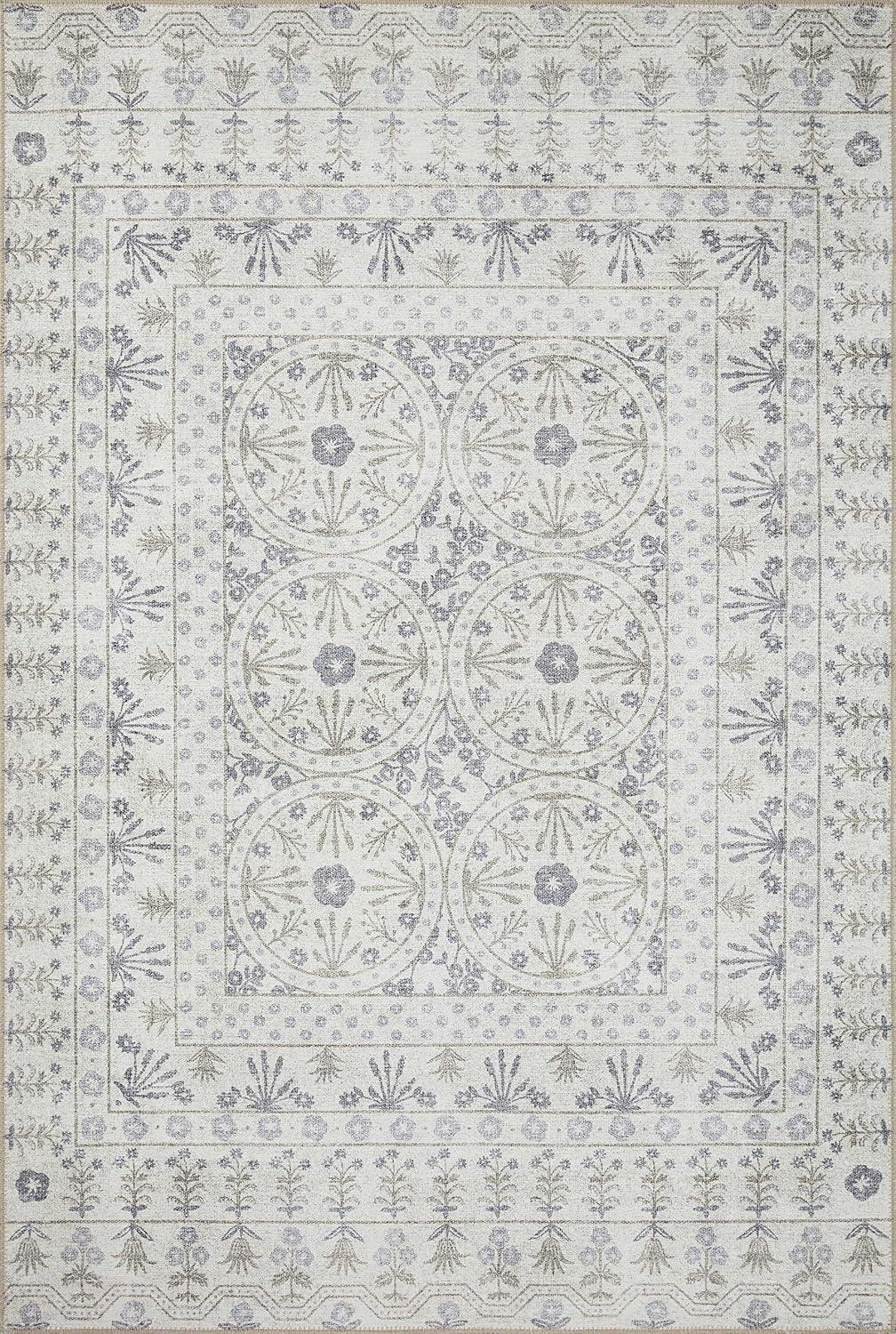 Rosette Ivory Rectangular Easy-Care Wool-Blend 7'6" x 9'6" Area Rug