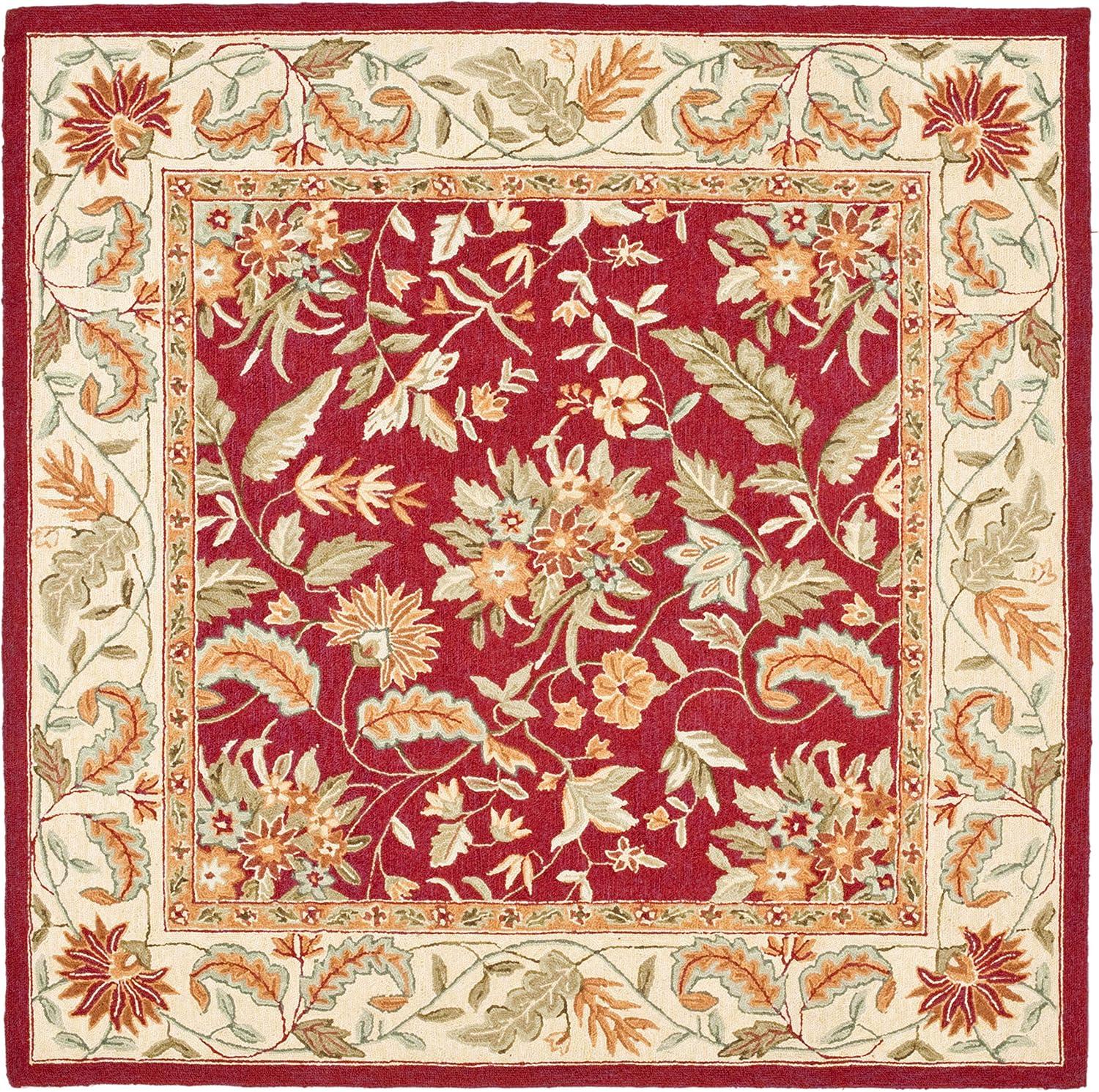 SAFAVIEH Chelsea Alaia Floral Wool Area Rug, Red, 8' x 8' Square