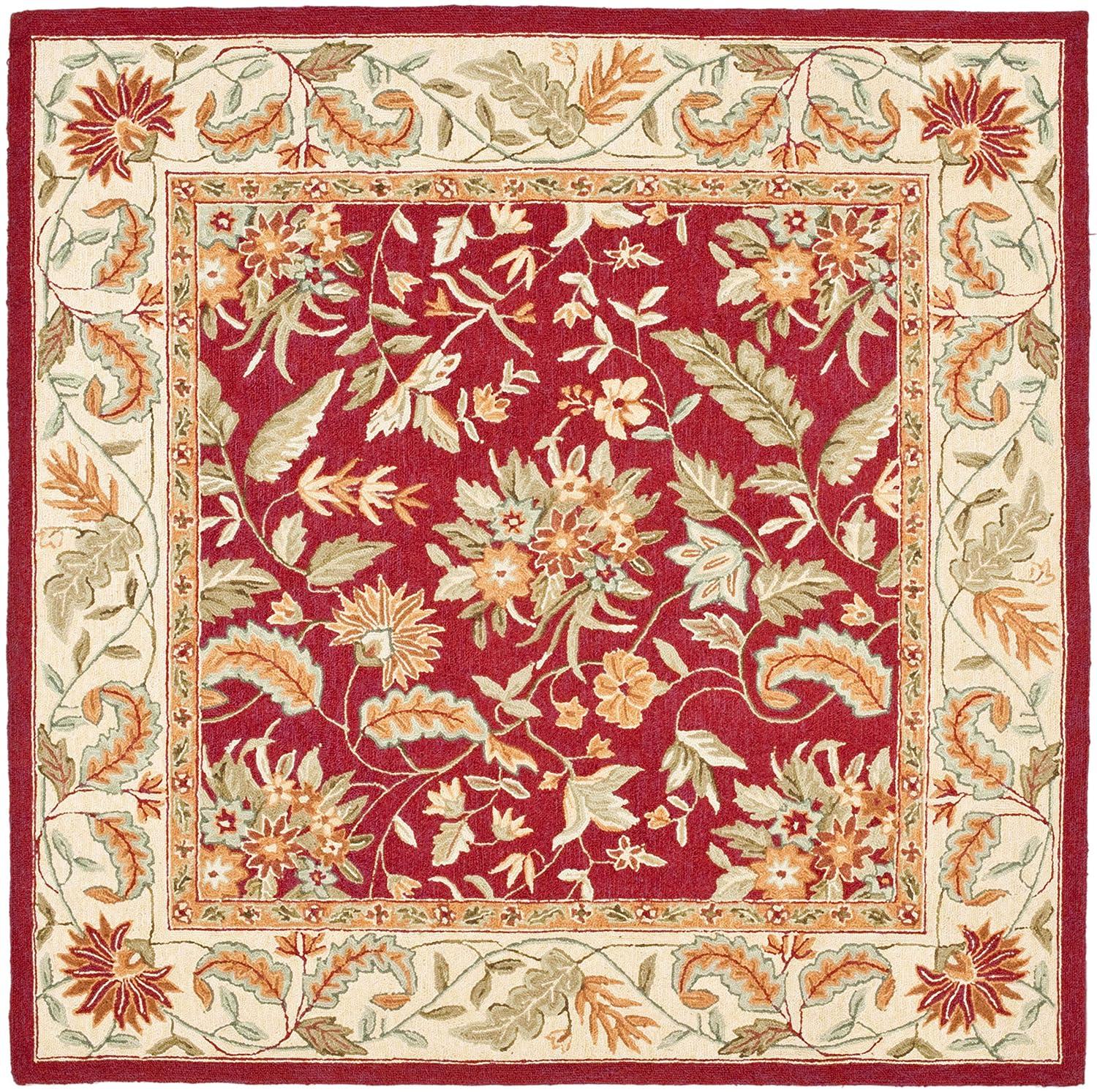 SAFAVIEH Chelsea Alaia Floral Wool Area Rug, Red, 8' x 8' Square