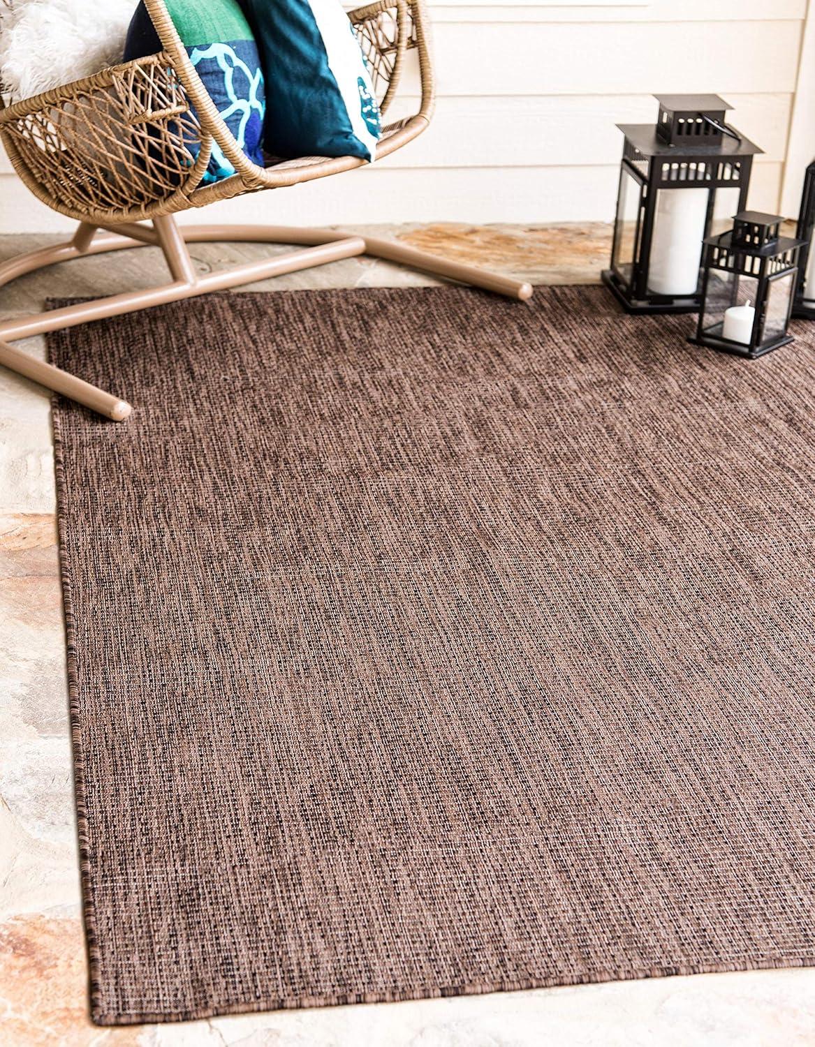 Unique Loom Outdoor Solid Collection Area Rug (8' x 11' 4" Rectangle Light Brown/Ivory)