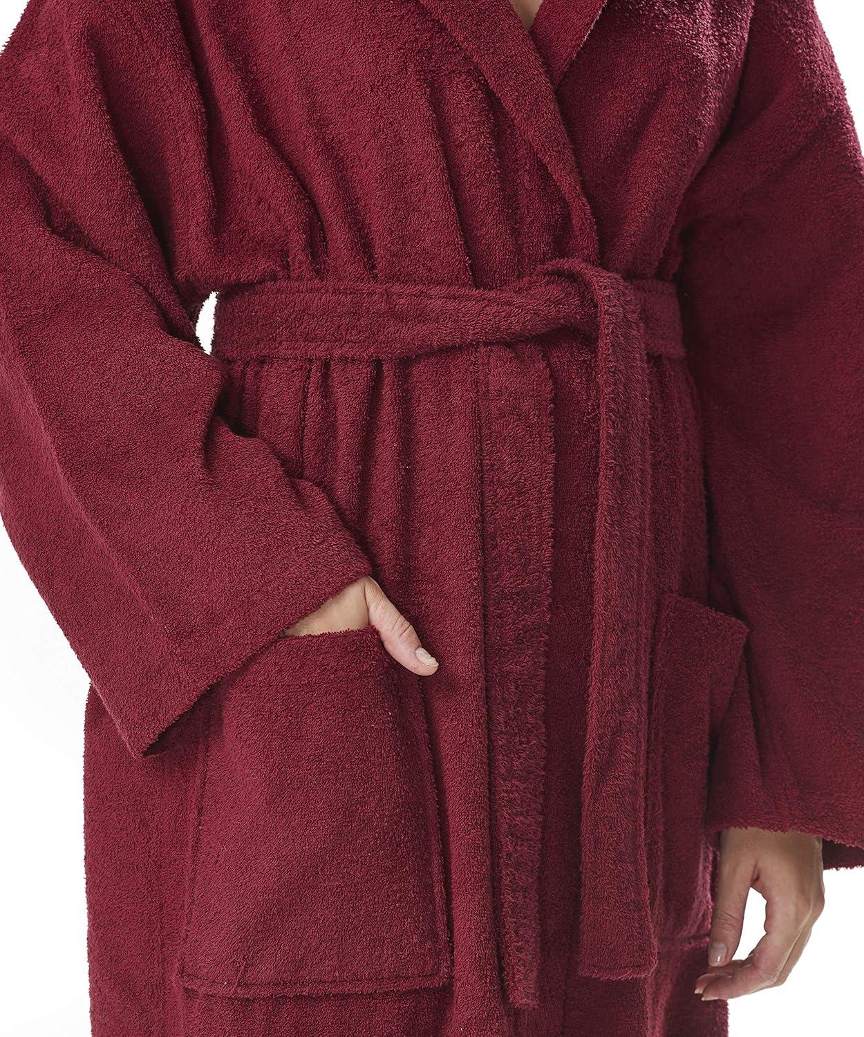 Women's Cotton Hooded Full Length Turkish Bathrobe Burgundy Small