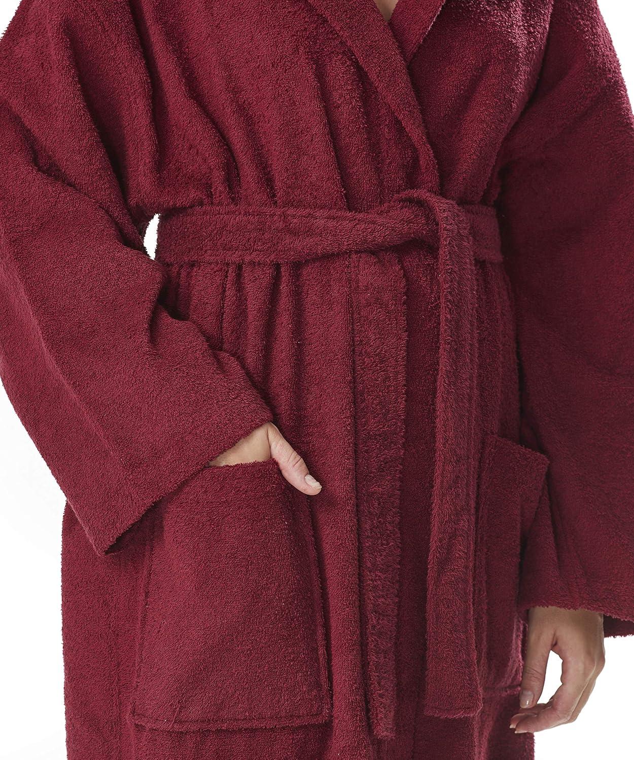 Women's Small Burgundy Cotton Hooded Full Length Bathrobe