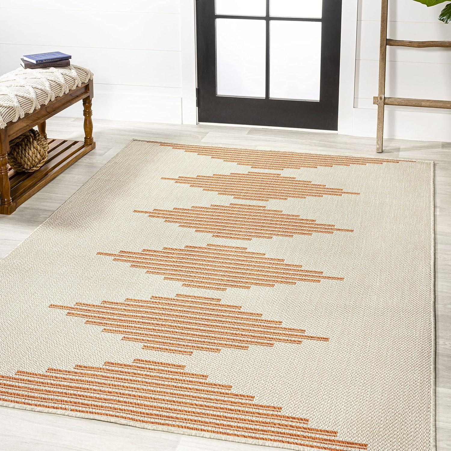 Beige and Orange Stripe 8' x 10' Synthetic Indoor/Outdoor Rug