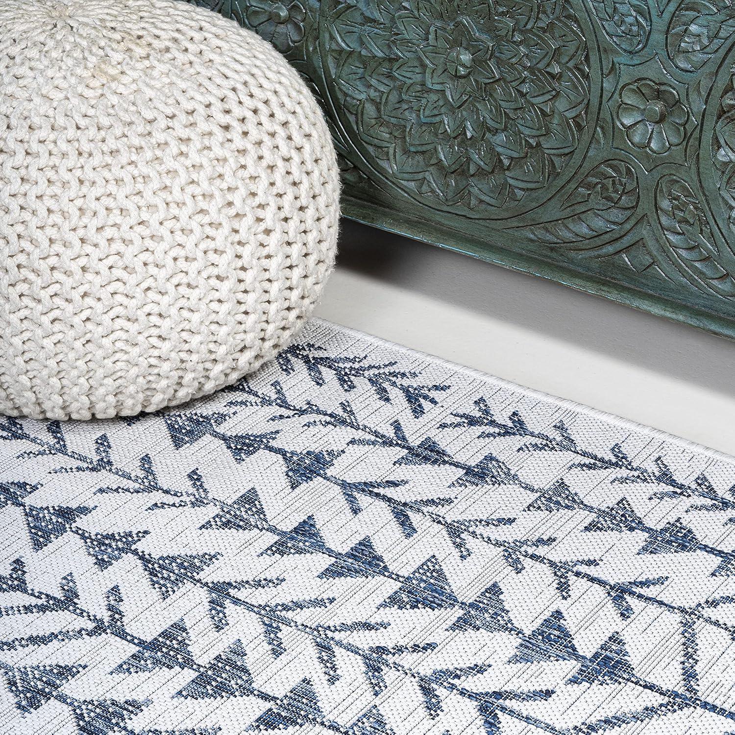 2'x8' Tokay Bohemian Styled Geometric Indoor/Outdoor Runner Rug, Ivory/Blue - JONATHAN Y