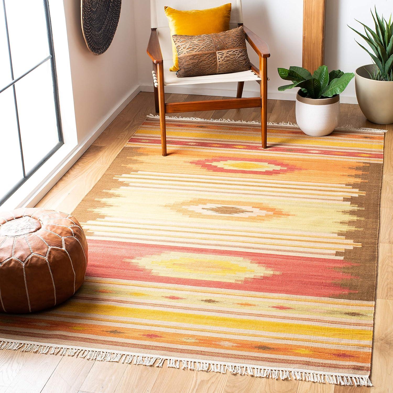 Kilim NVK176 Hand Woven Indoor Area Rug - Brown/Multi - 4'x6' - Safavieh