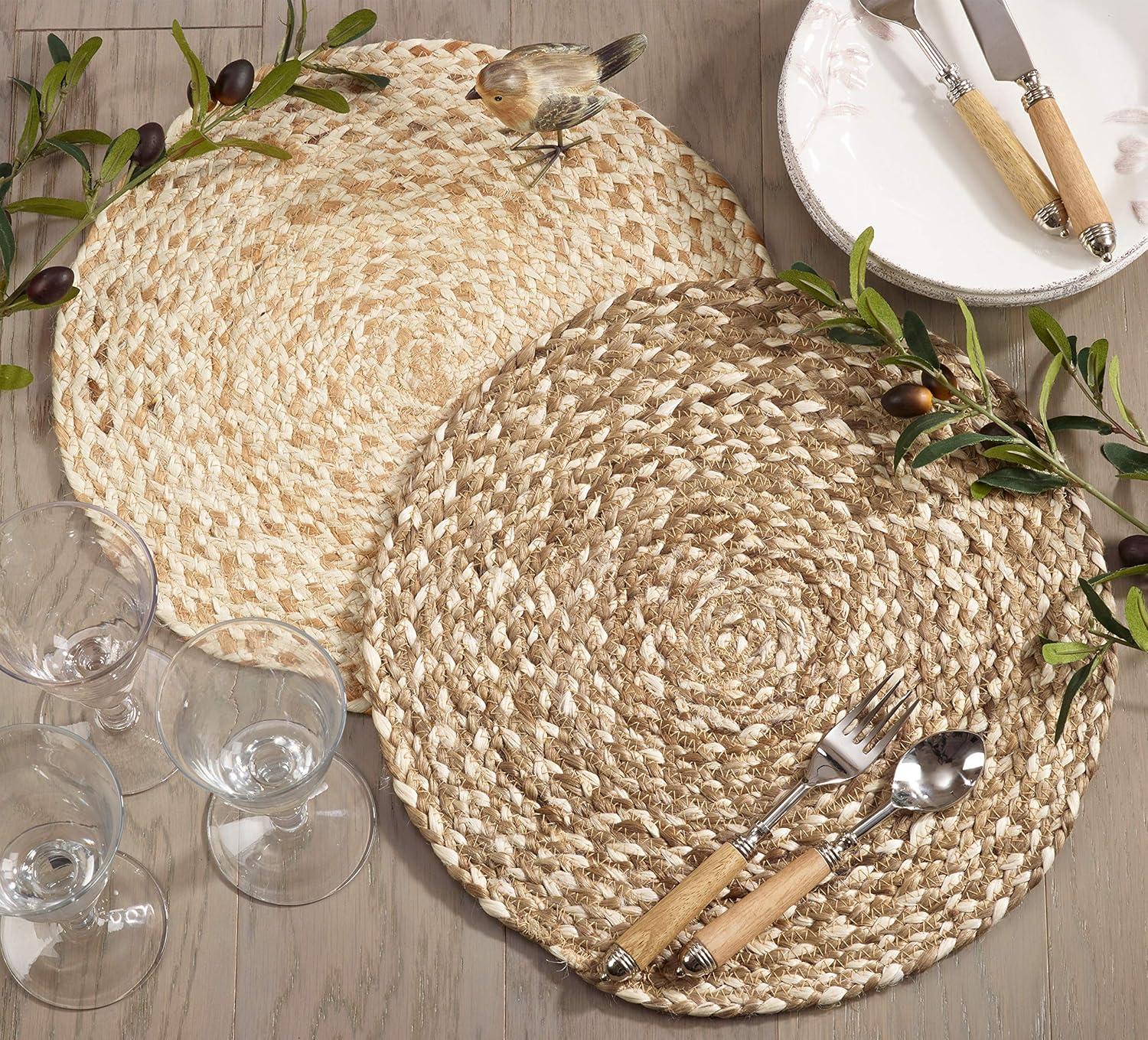 Round Woven Jute Placemats Set of 4 in Coffee