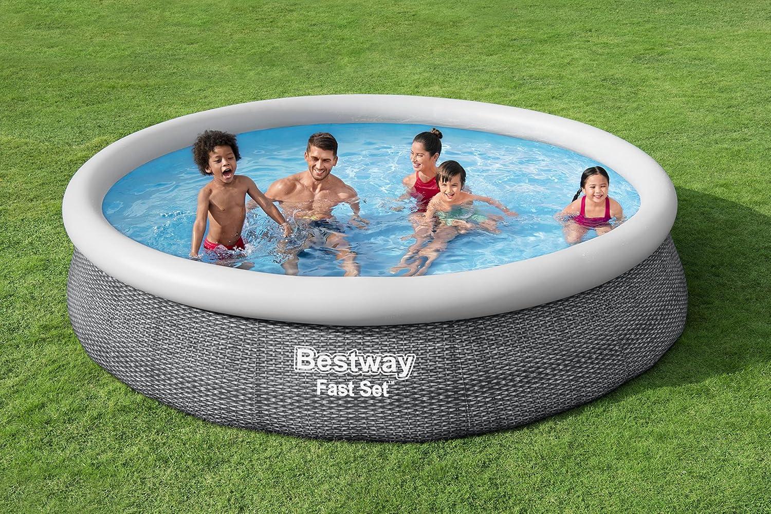 Gray Rattan 12' Round Inflatable Above Ground Pool with Pump