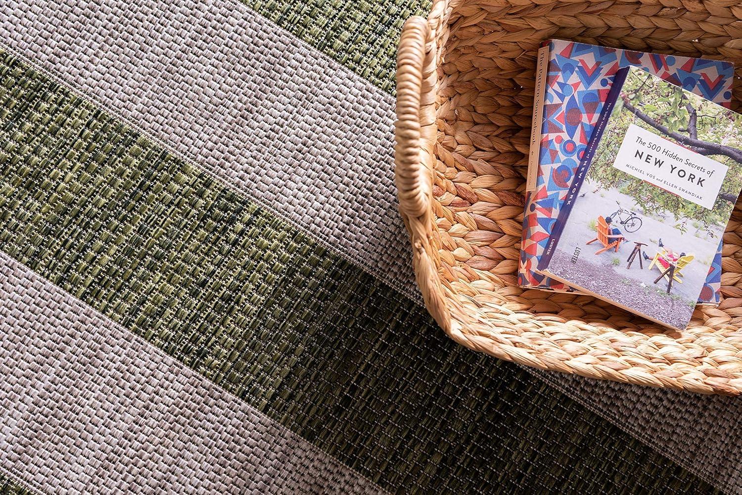 Unique Loom Outdoor Striped Distressed Stripe Striped Woven Area Rug