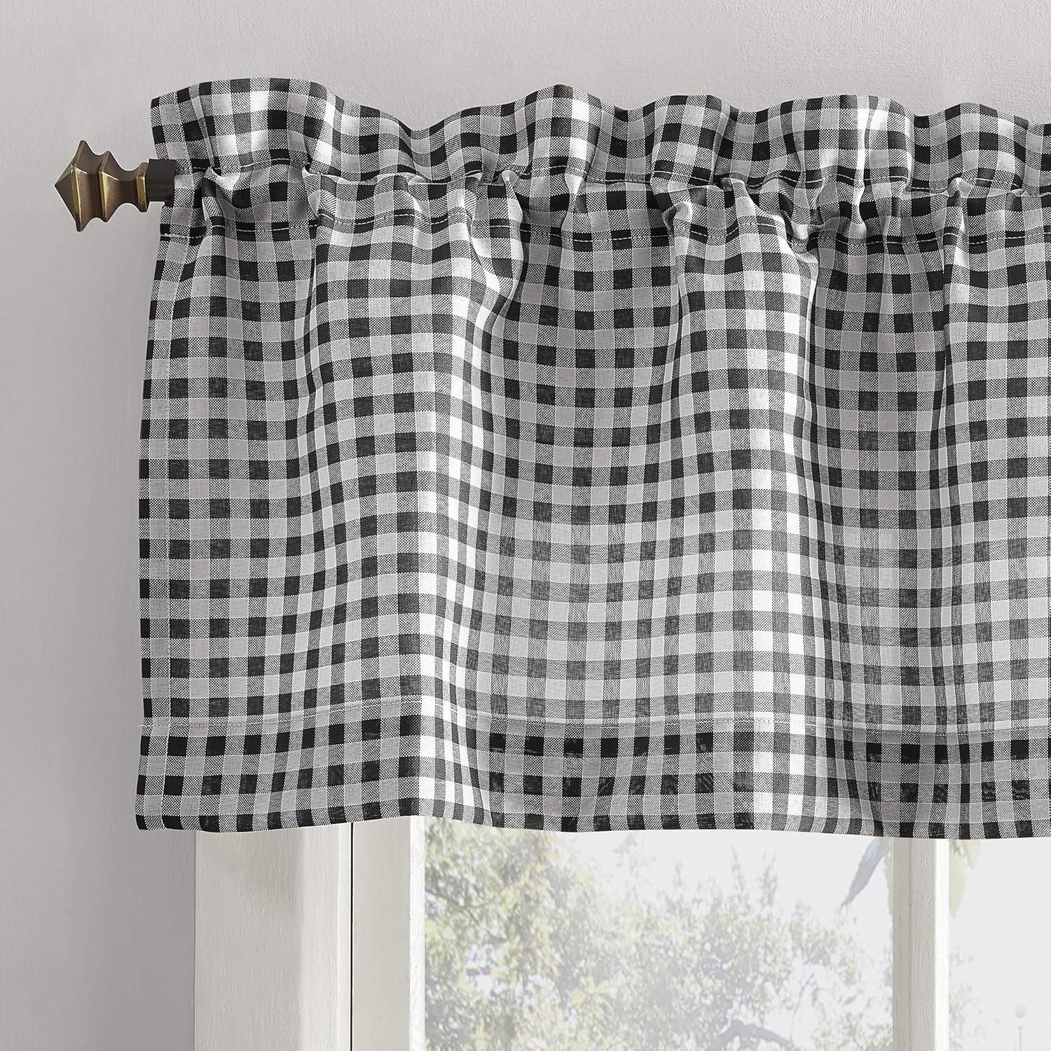 Parkham Black and White Plaid Semi-Sheer Kitchen Curtain Set