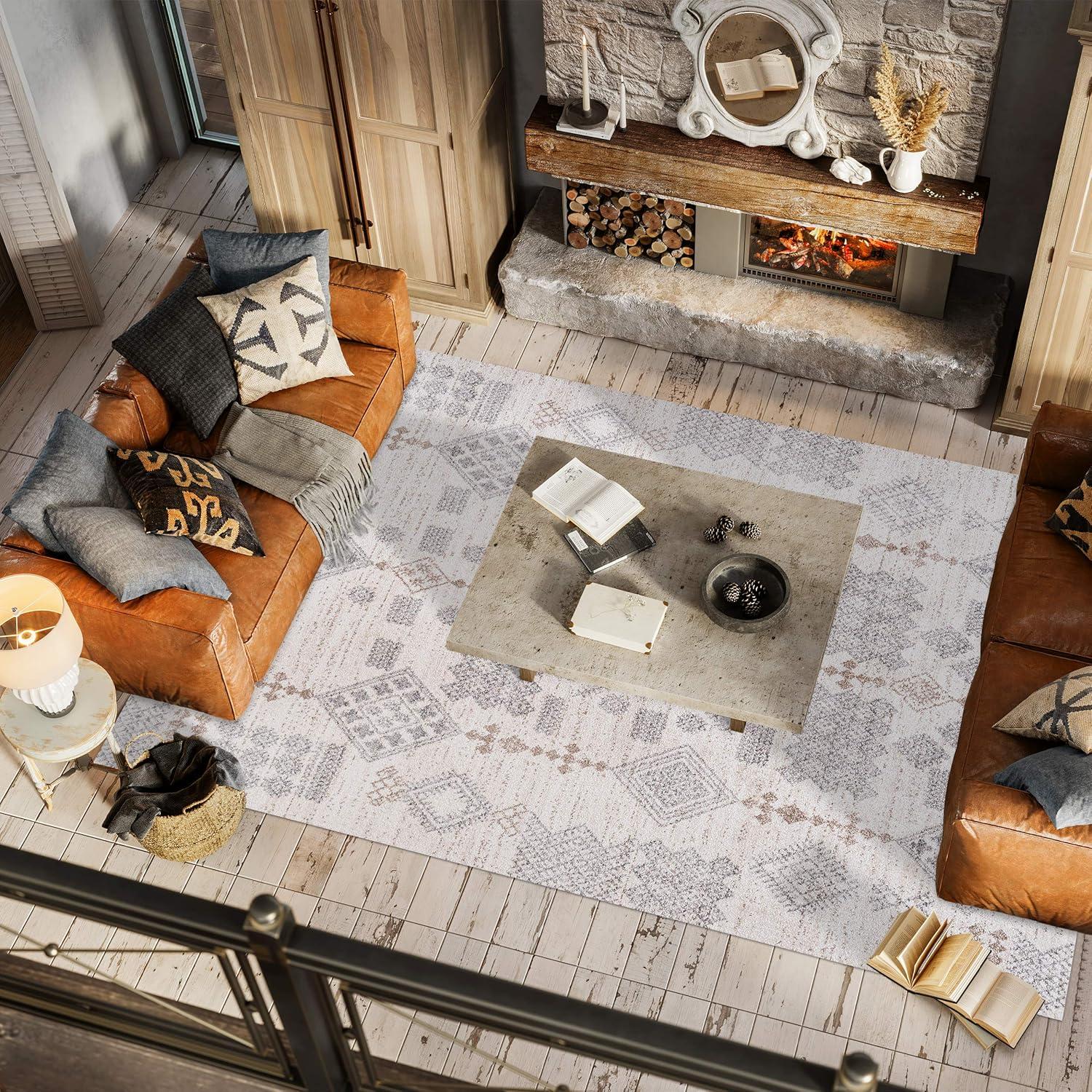 8'x10' Bhalil Berber Diamond Geometric Area Rug, Beige/Gray - JONATHAN Y