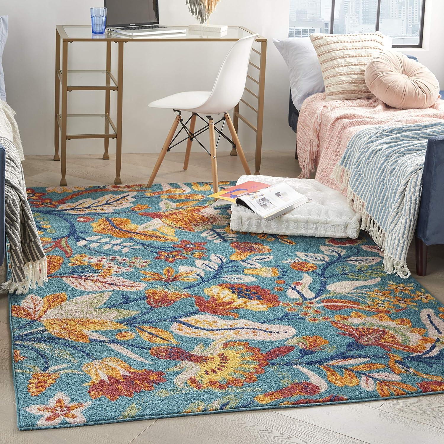 Nourison Allur Botanical Indoor Area Rug Turquoise Multicolor 5'3" x 7'3"
