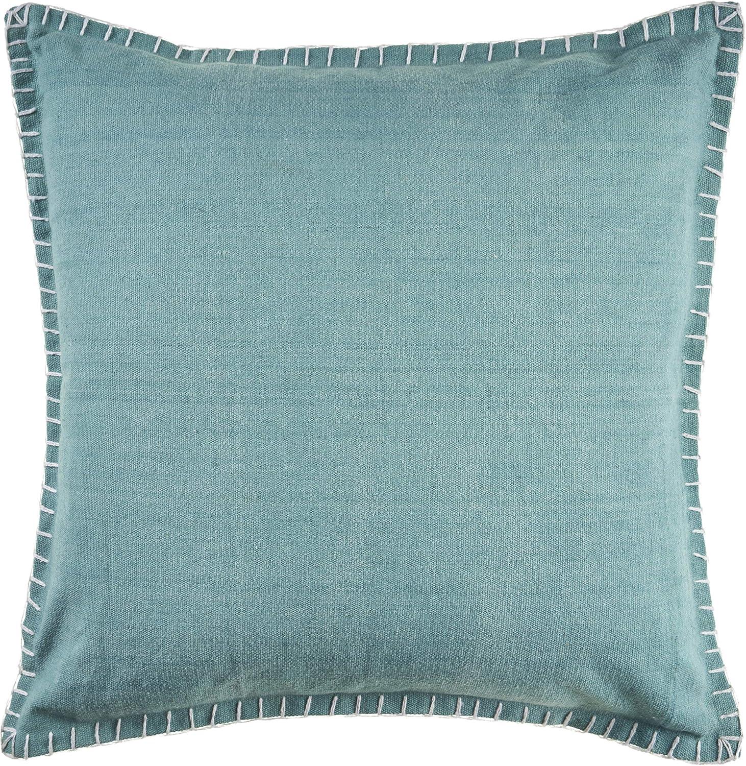 Teal Hand-Woven Organic Cotton Embroidered Pillow Cover