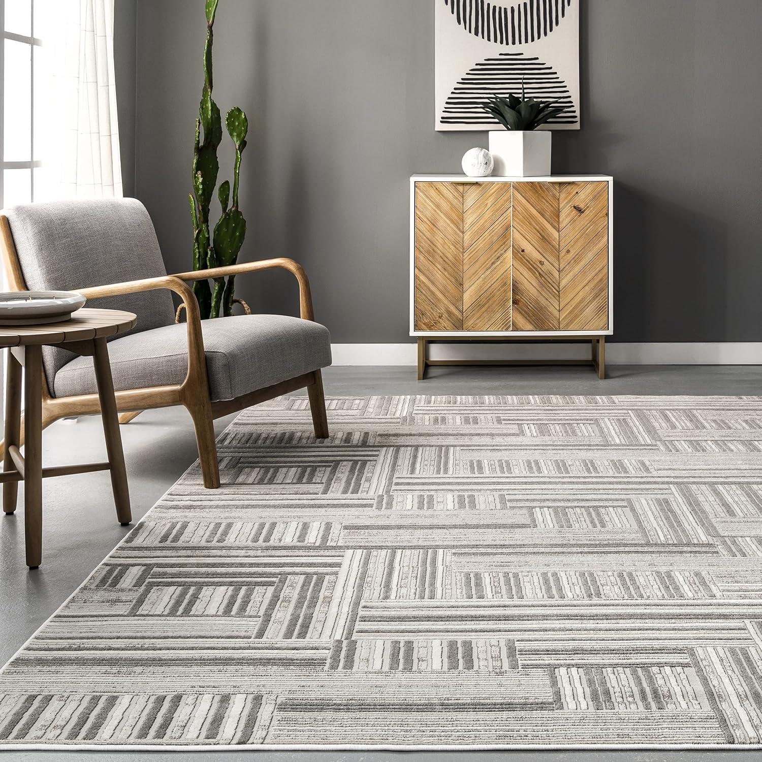 Reversible Abstract Synthetics Area Rug, 5' x 8', Gray