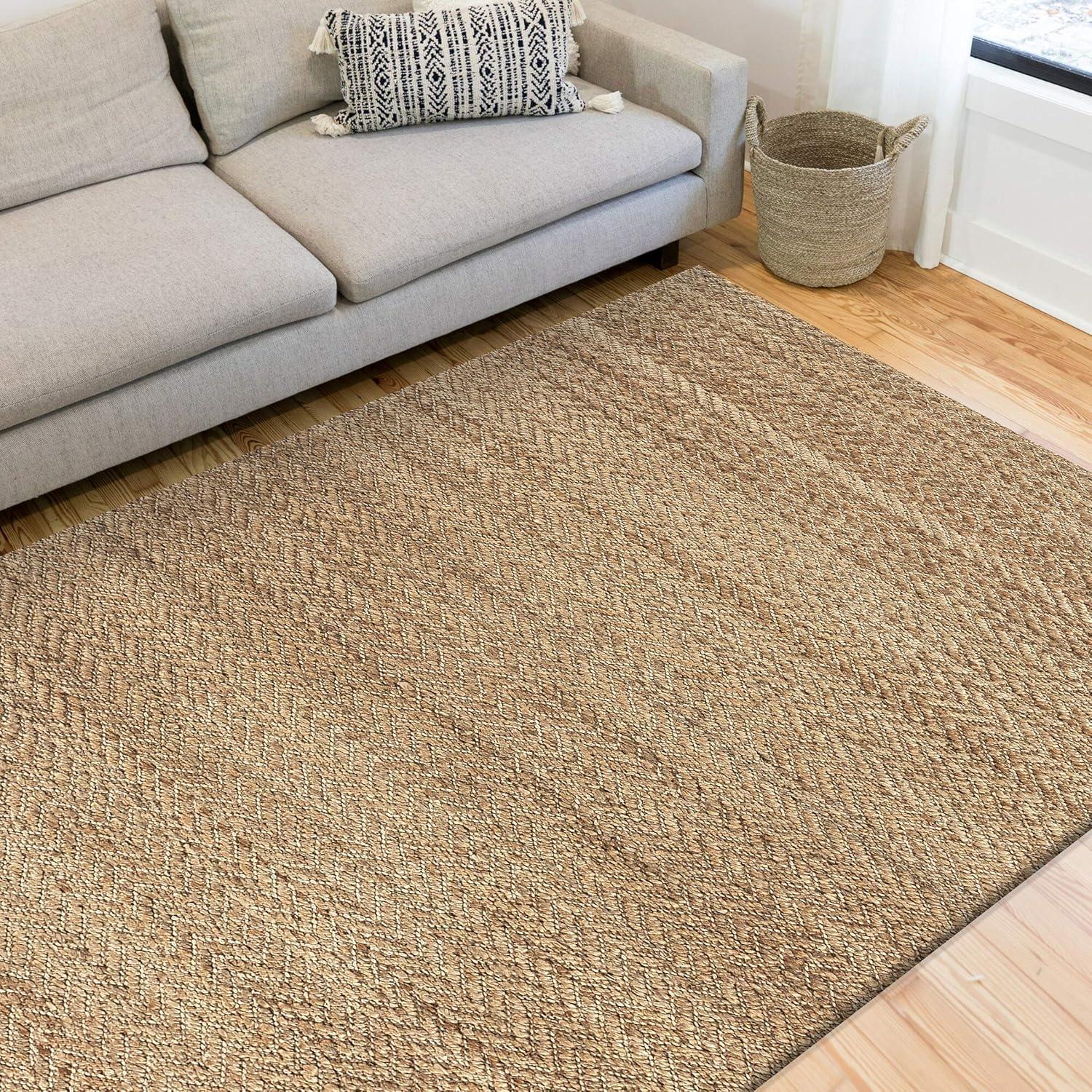 LR Home 5x8 Scalloped Natural Jute Indoor Area Rug for Home Decor | Classic Rugs for Bedroom, Living Room, Playroom, Entryway | Modern Farmhouse Boho Area Rug for Room Decor | Tan