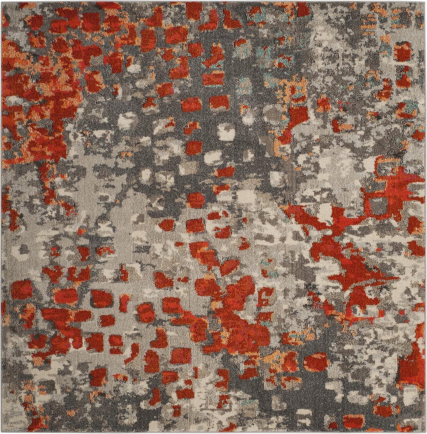 Monaco Abstract Geometric 9' Square Area Rug in Grey & Orange