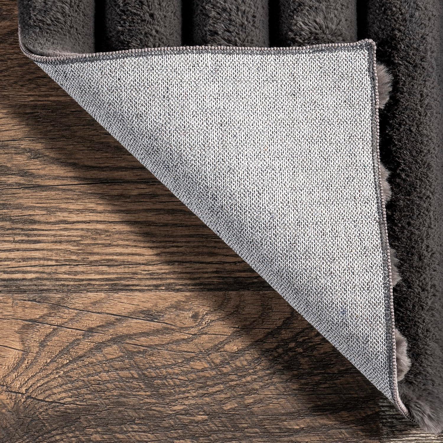 Nuloom Kai Cozy Plush Stripe Faux Rabbit Pet Friendly Premium Machine Washable Area Rug, 5' x 8', Charcoal