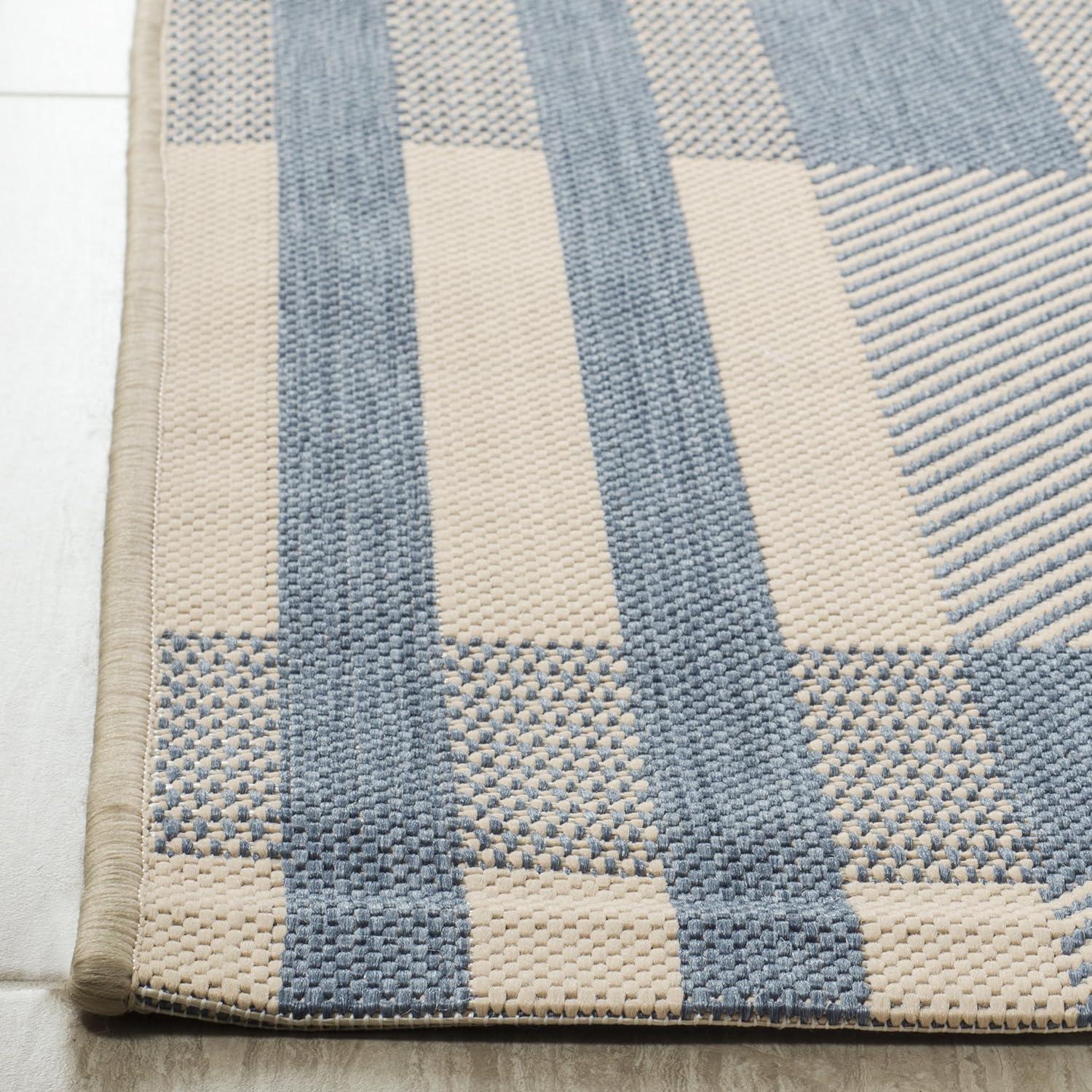 SAFAVIEH Courtyard Benjamin Plaid Indoor/Outdoor Area Rug, Beige/Blue, 9' x 12'