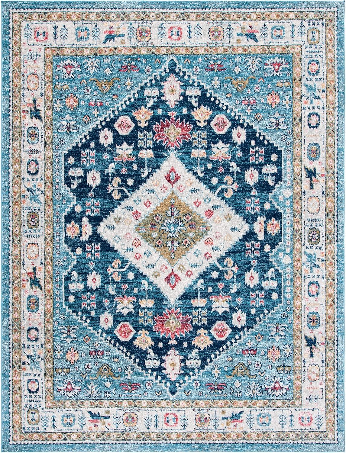 Blue Synthetic 8' x 10' Stain-Resistant Rectangular Area Rug