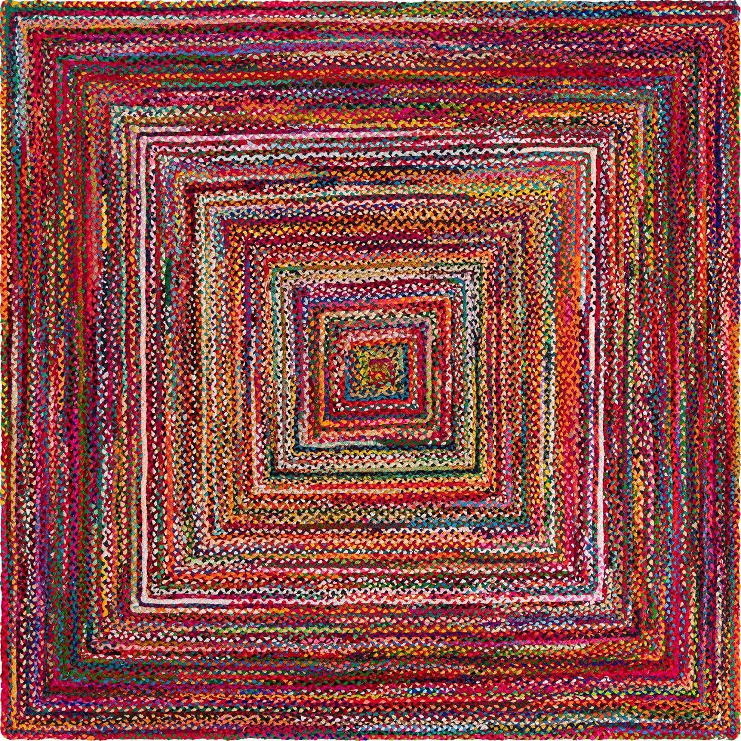 Unique Loom Braided Chindi Collection Area Rug - Layer (10'  Square Multi/Blue)