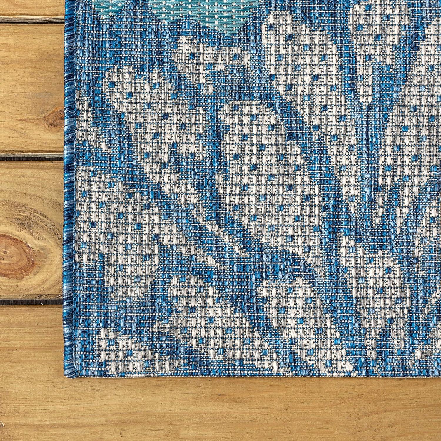 3'x5' Zinnia Modern Floral Textured Weave Indoor/Outdoor Area Rug, Navy/Aqua - JONATHAN Y