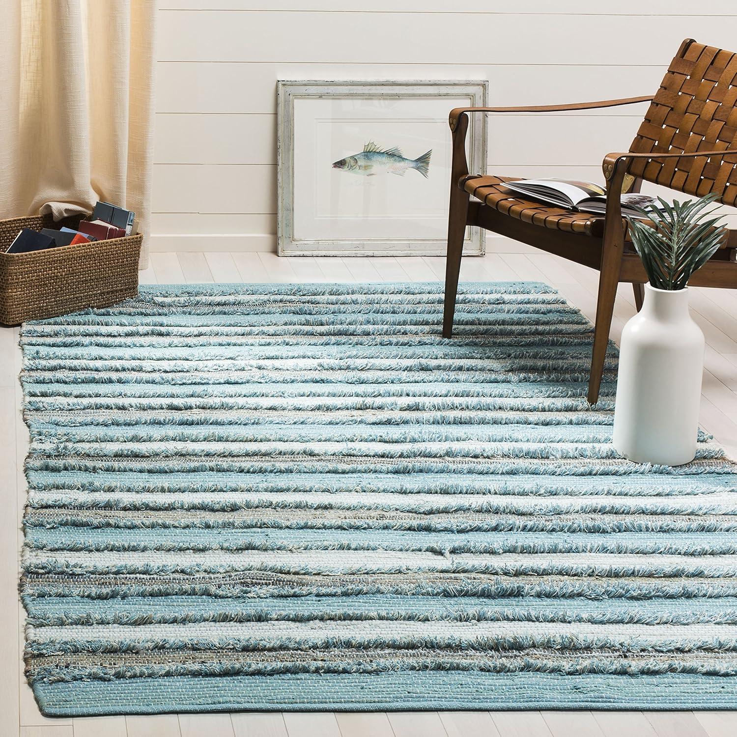 SAFAVIEH Montauk Coilean Striped Cotton Area Rug, Beige/Multi, 6' x 6' Square