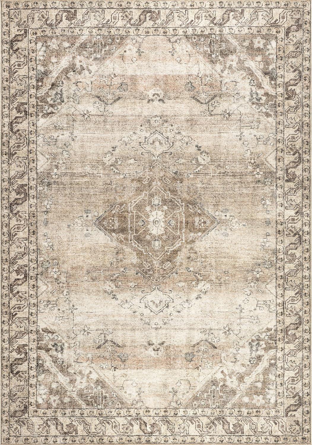 Nuloom Hillstone Collection Traditional Vintage Medallion Indoor Area Rug, 6' 7" x 9', Beige