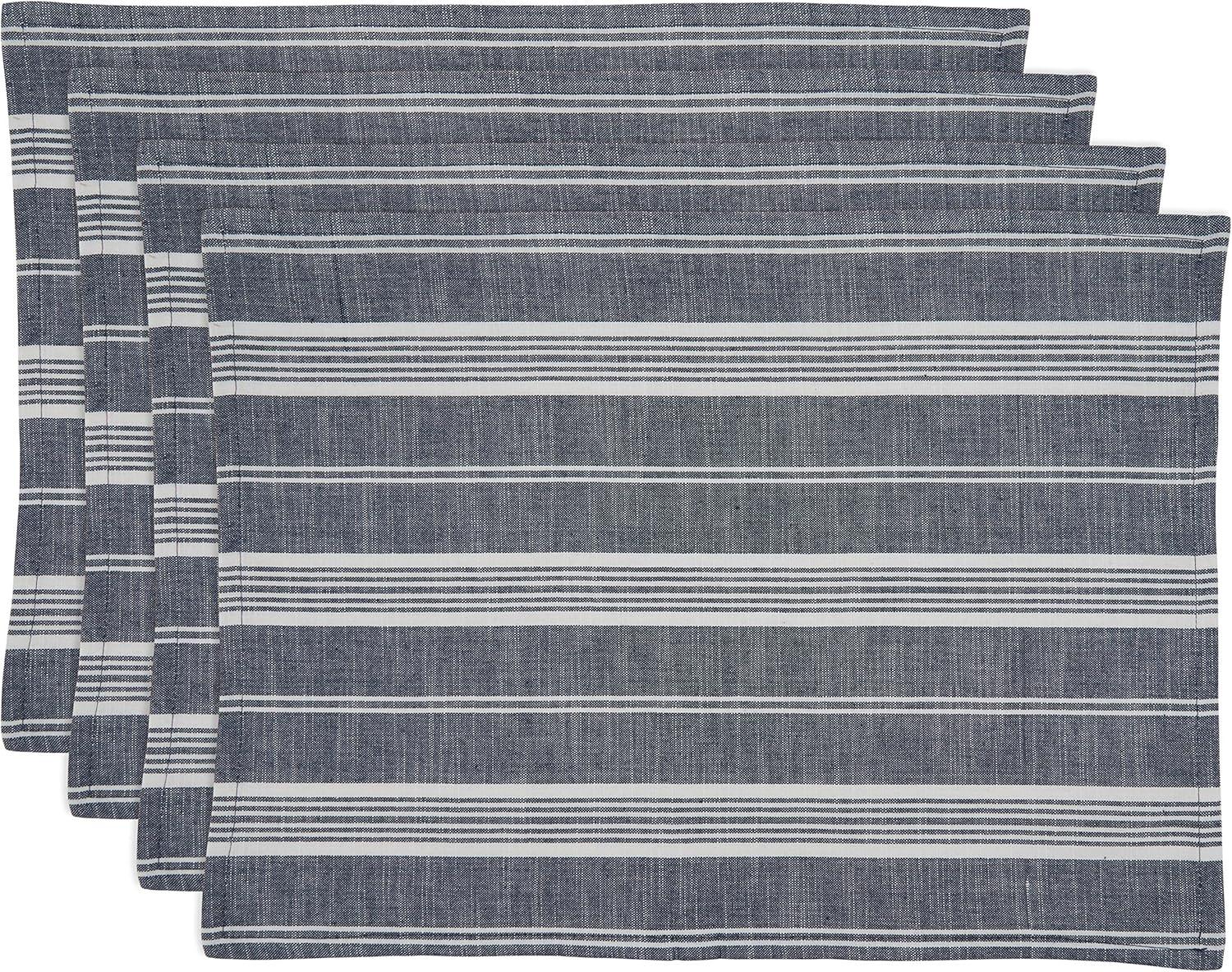 Rustic Black and White Striped Cotton Placemats Set of 4