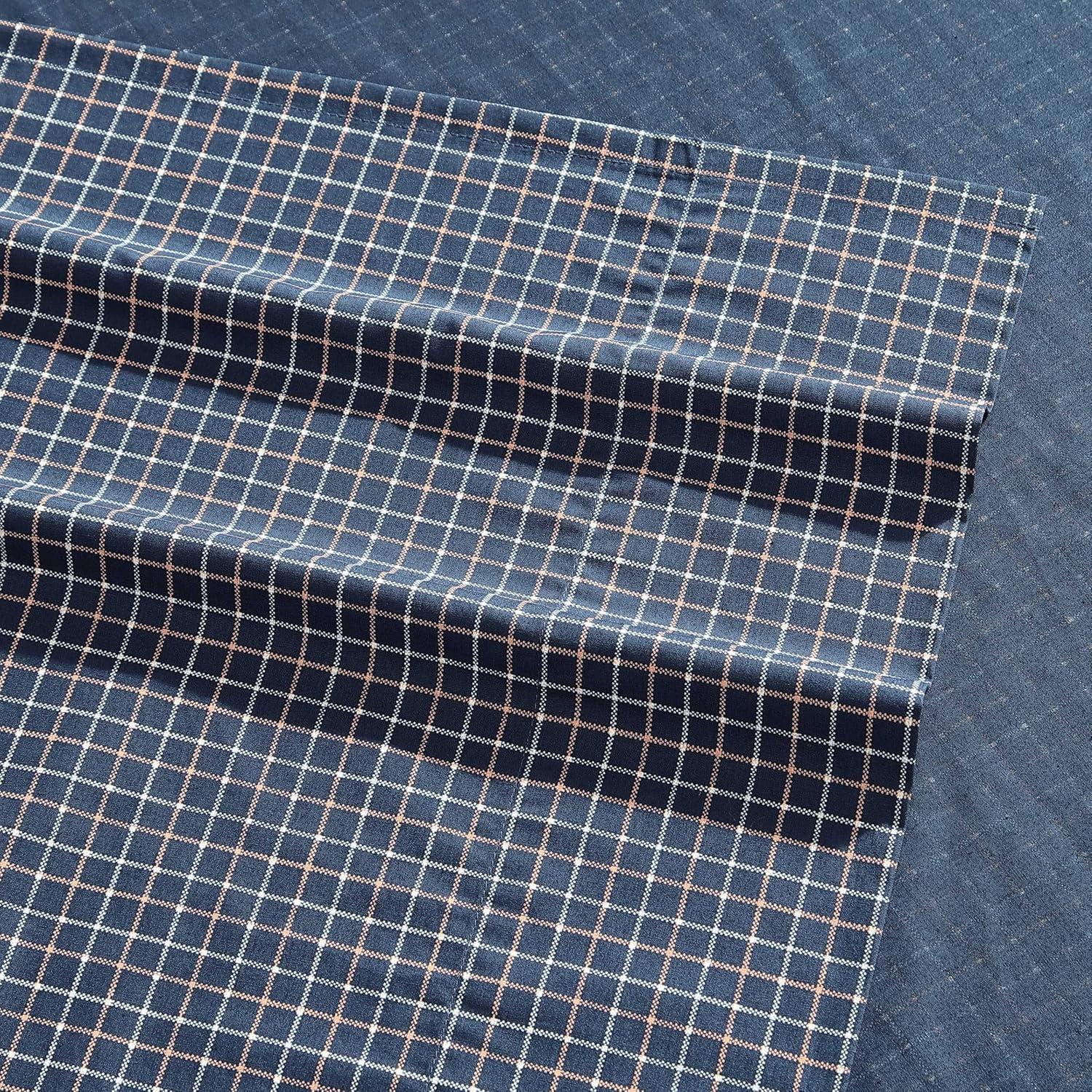 Full Deep Pocket Blue Plaid Cotton Percale Sheet Set