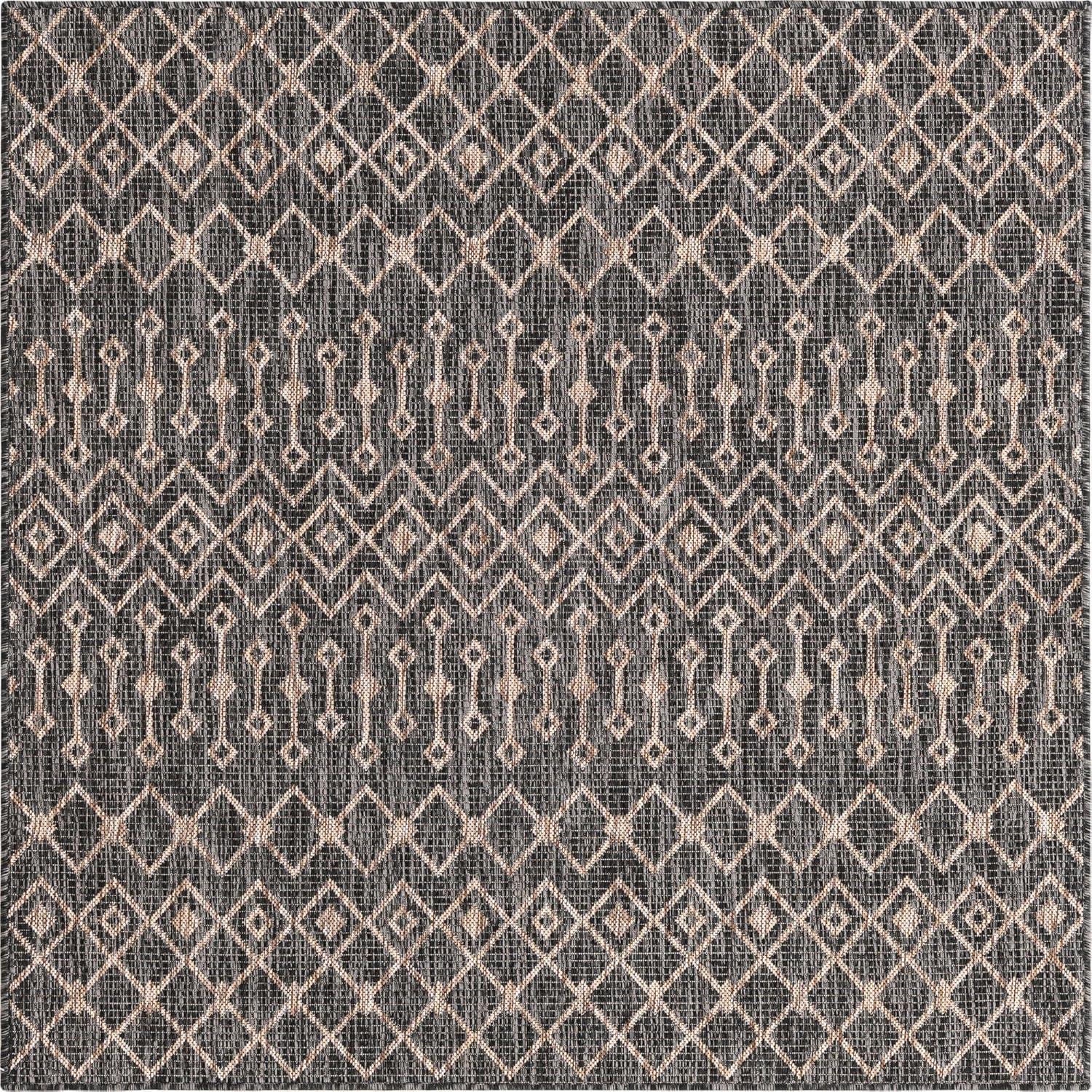 Unique Loom 5' 3 x 5' 3 Square Indoor/Outdoor Trellis Charcoal Gray Area Rug