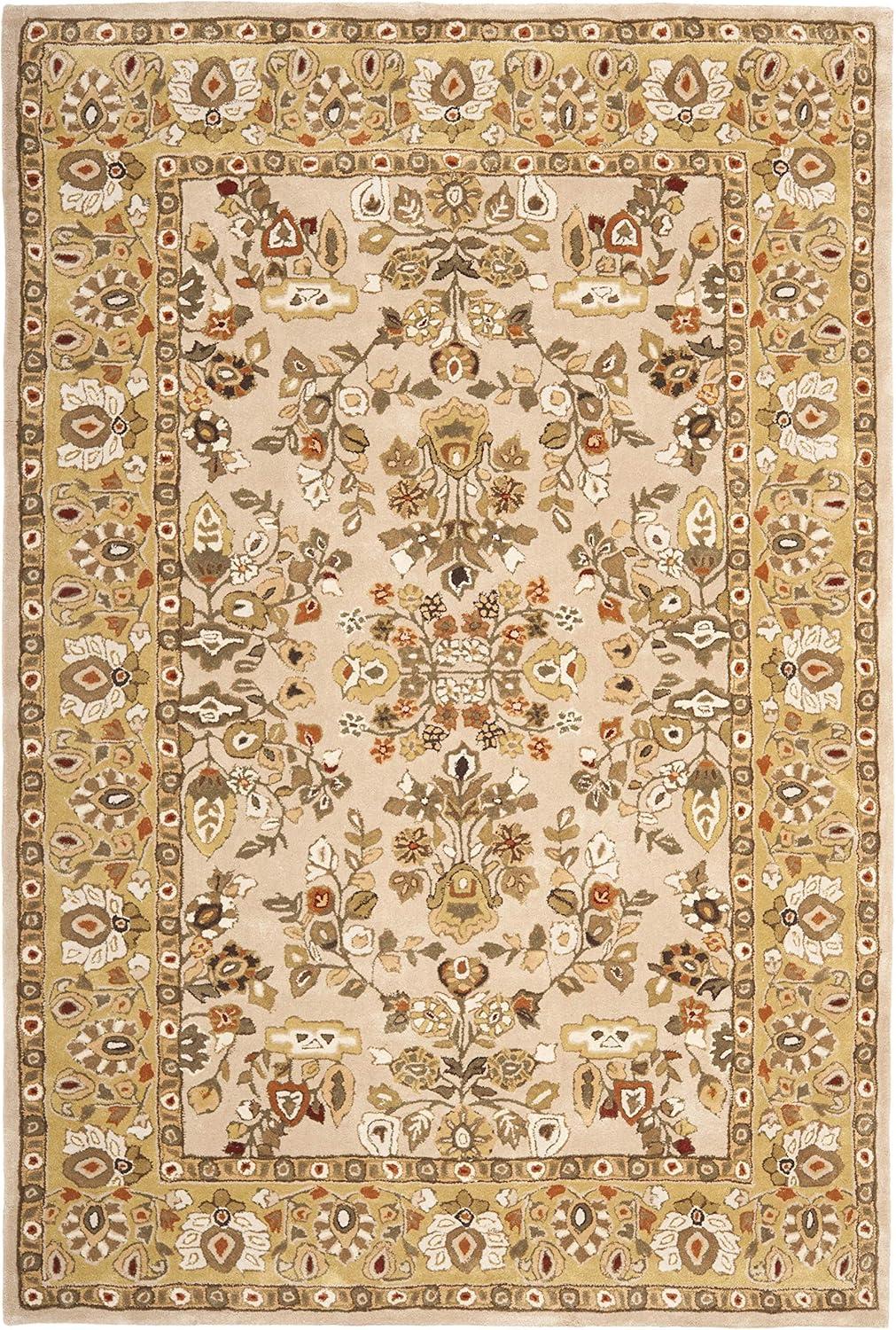 Ivory and Gold Hand-Hooked Wool Rectangular Area Rug