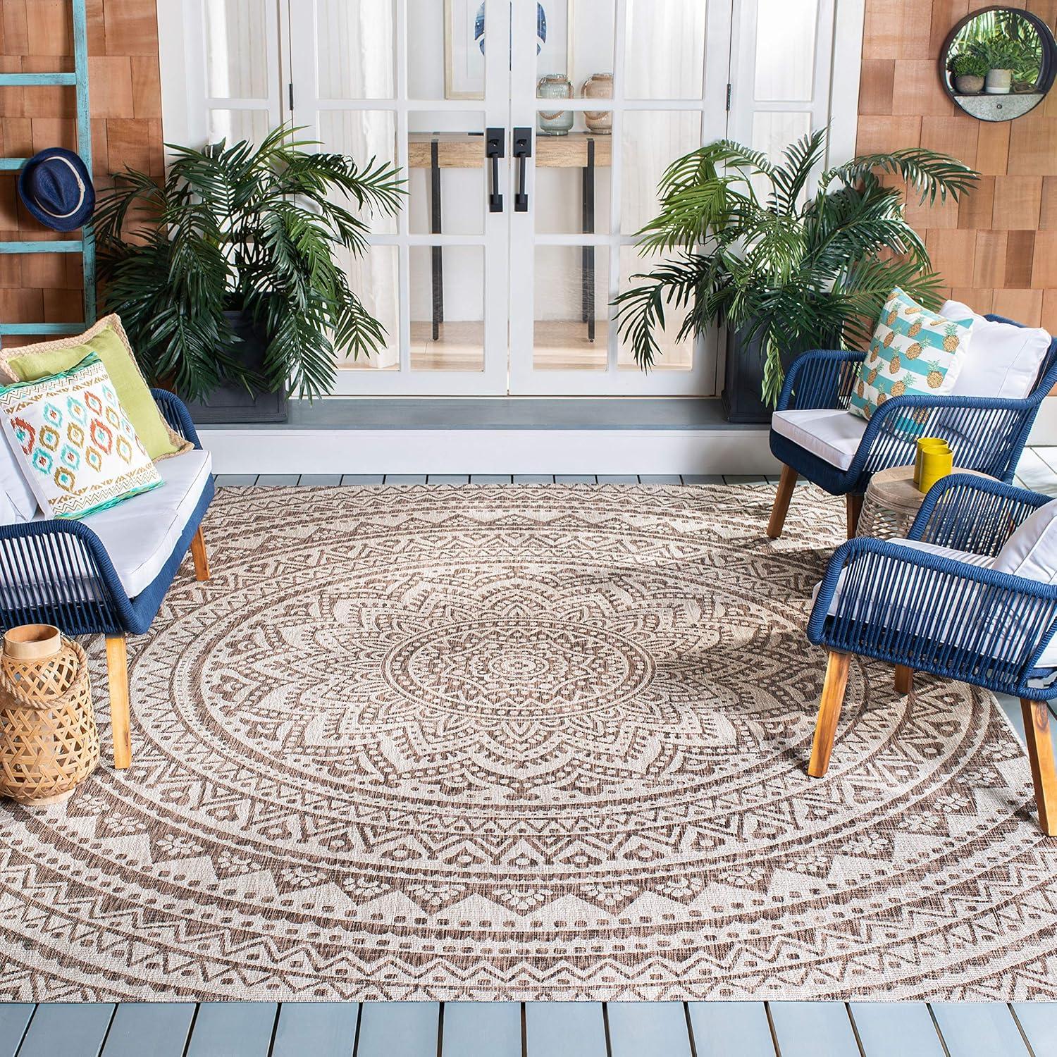 Courtyard CY8734 Power Loomed Indoor and Outdoor Area Rug - Light Beige/Light Brown - 5'3"x5'3" - Safavieh