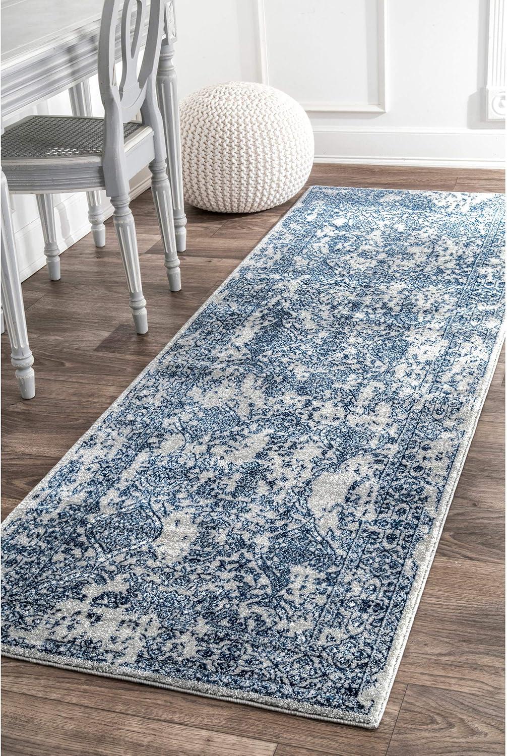 Nuloom Odell Oriental/Persian 2x10 Runner Indoor Area Rug for Living Room Bedroom Dining Room Entryway Hallway Kitchen, Blue/Ivory
