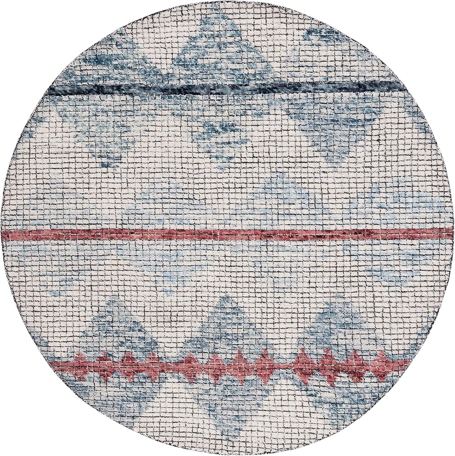 Abstract ABT479 Hand Tufted Area Rug - Ivory/Blue - 6' Round - Safavieh .