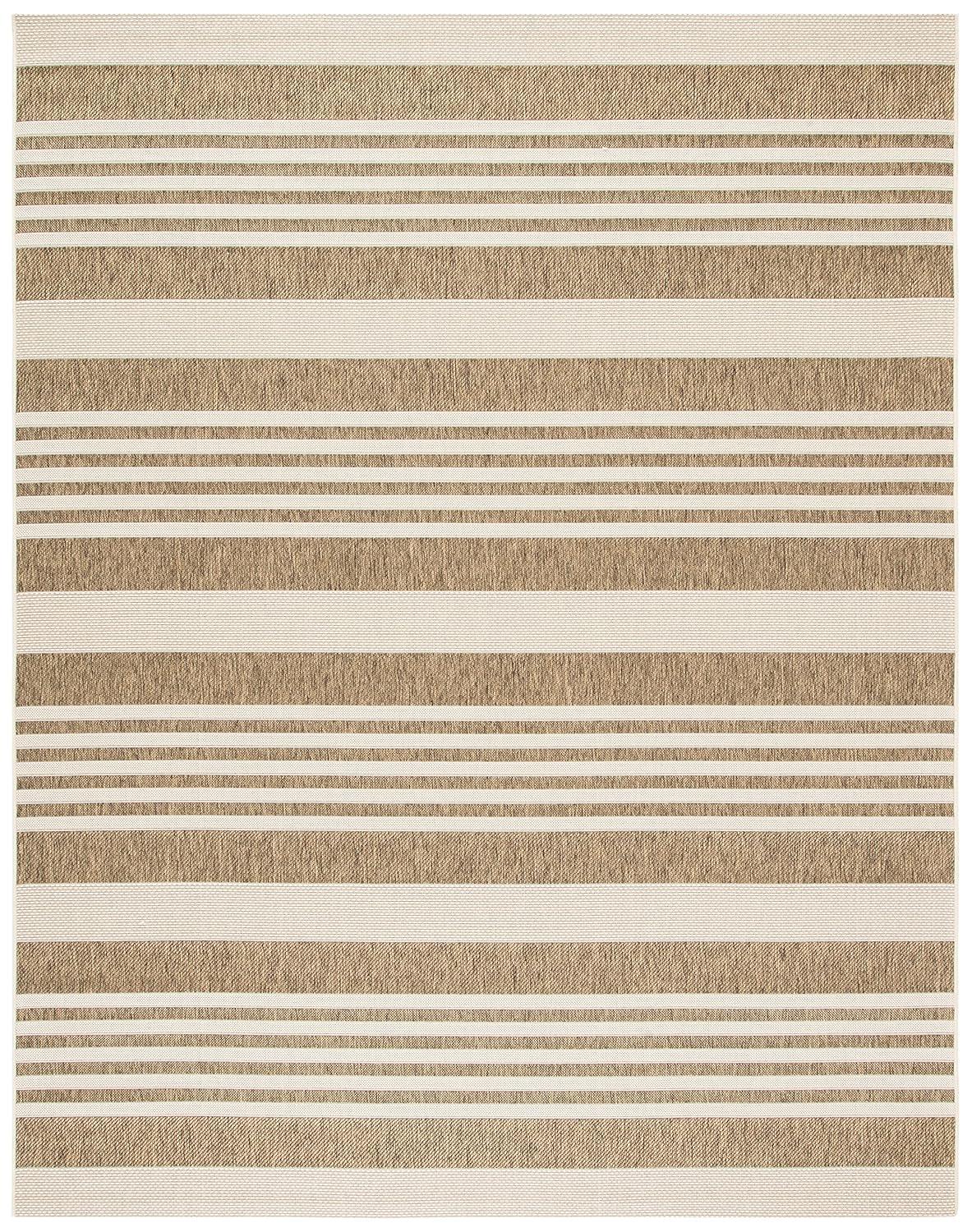 SAFAVIEH Courtyard Caroline Striped Indoor/Outdoor Area Rug, 9' x 12', Brown/Bone