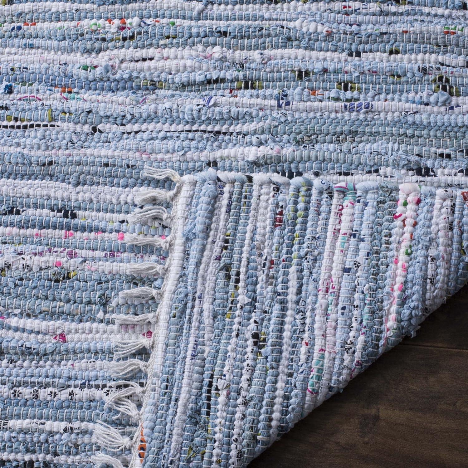 SAFAVIEH Rag Skylar Striped Cotton Area Rug, Light Blue/Multi, 4' x 6'