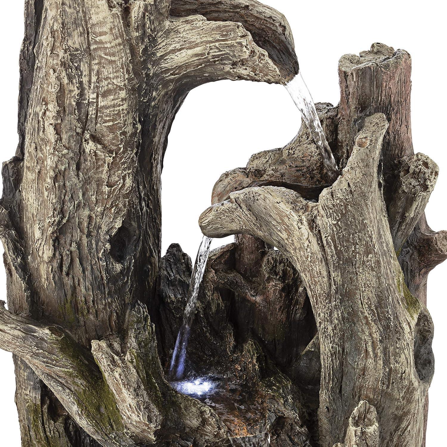 40" Resin 5-Tiered Rainforest Tree Trunk Fountain with LED Lights Bronze - Alpine Corporation: Weather-Resistant, Electric Powered