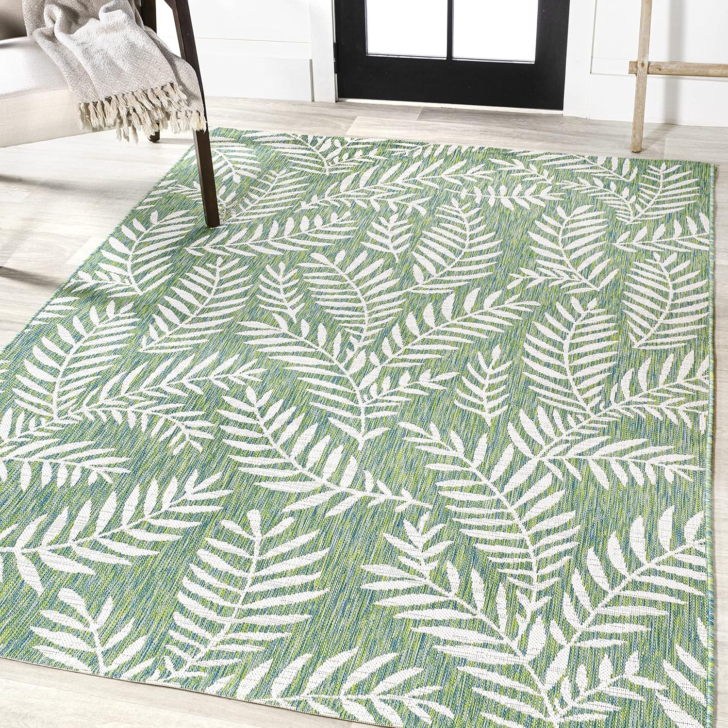4' x 6' Nevis Palm Frond Indoor/Outdoor Area Rug, Cream/Green - JONATHAN Y